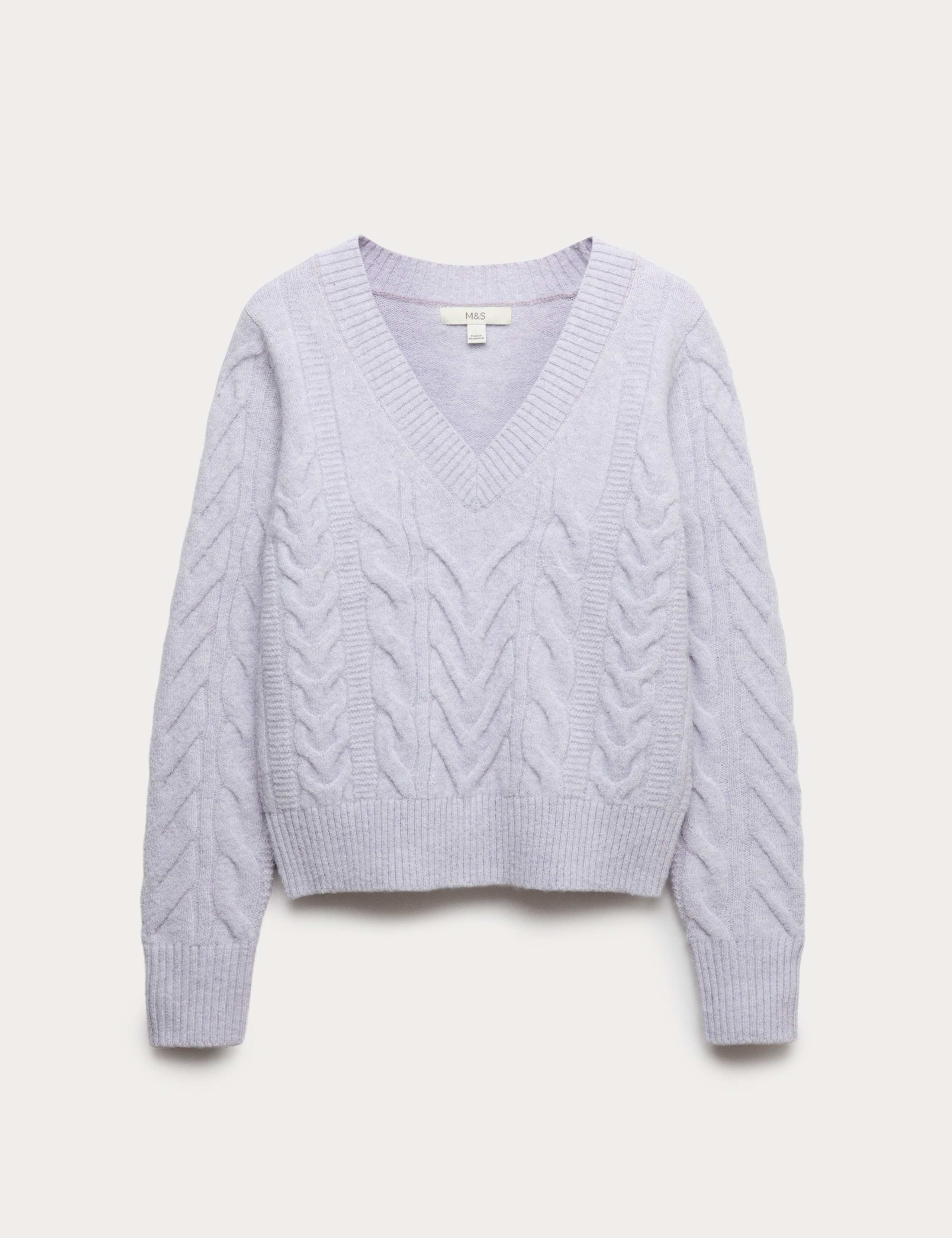 Textured Cable Knit V-Neck Jumper with Wool 2 of 5