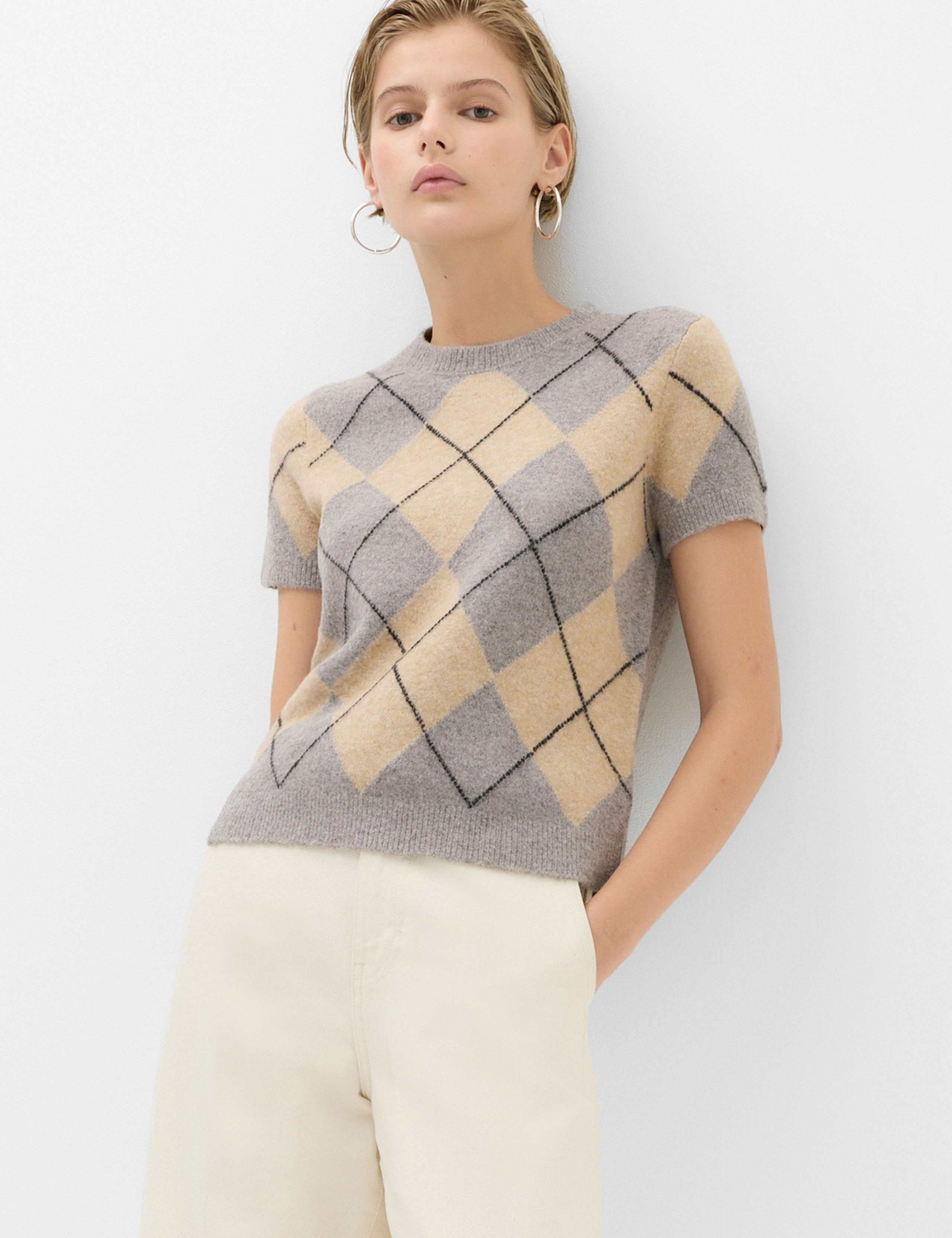 Argyle Crew Neck Slim Fit Knitted Top With Wool 3 of 6