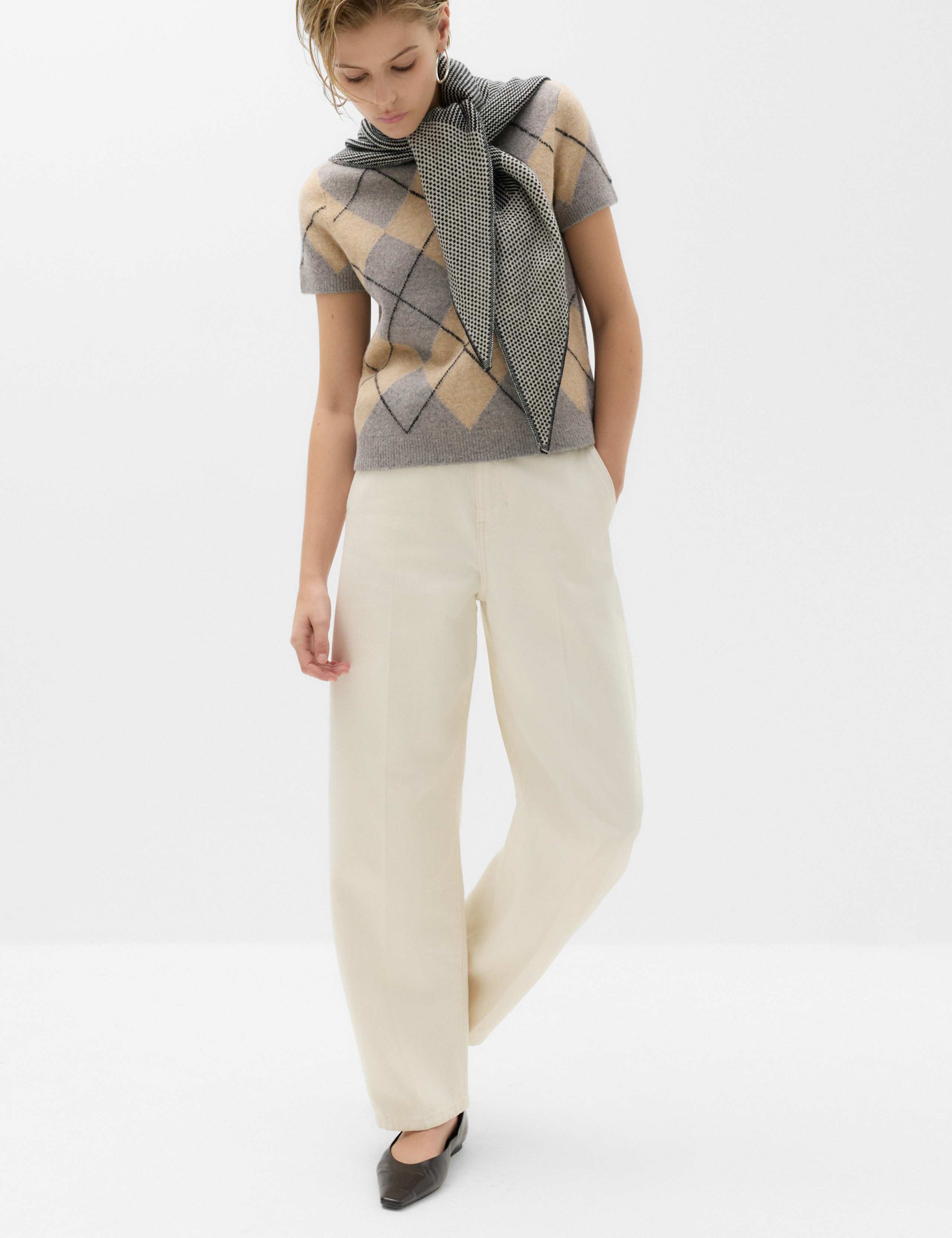 Argyle Crew Neck Slim Fit Knitted Top With Wool 6 of 6