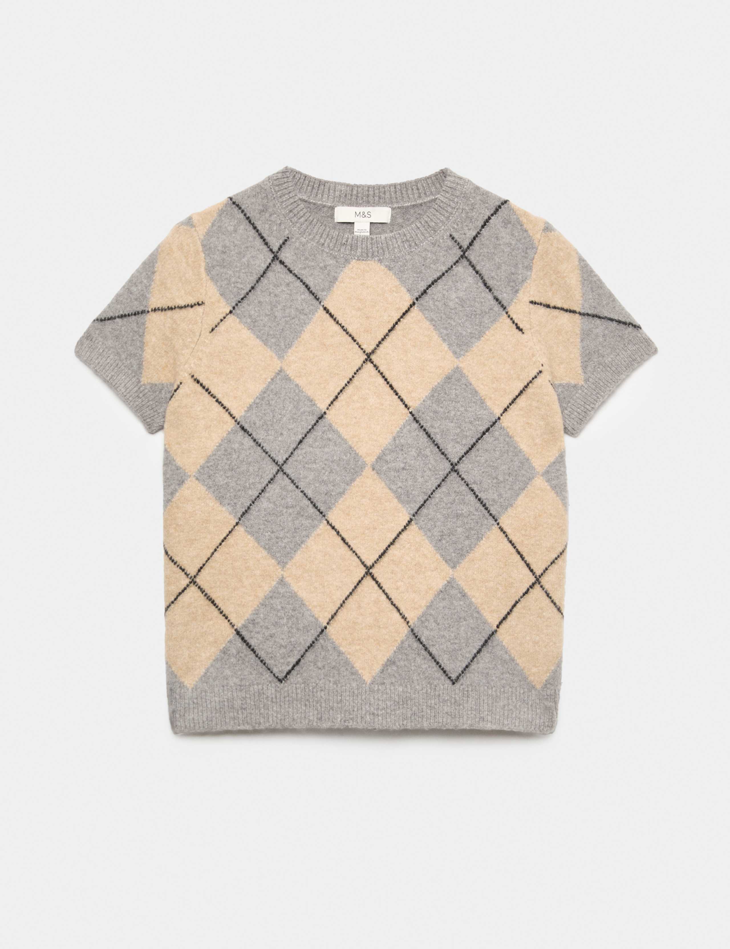 Argyle Crew Neck Slim Fit Knitted Top With Wool 2 of 6