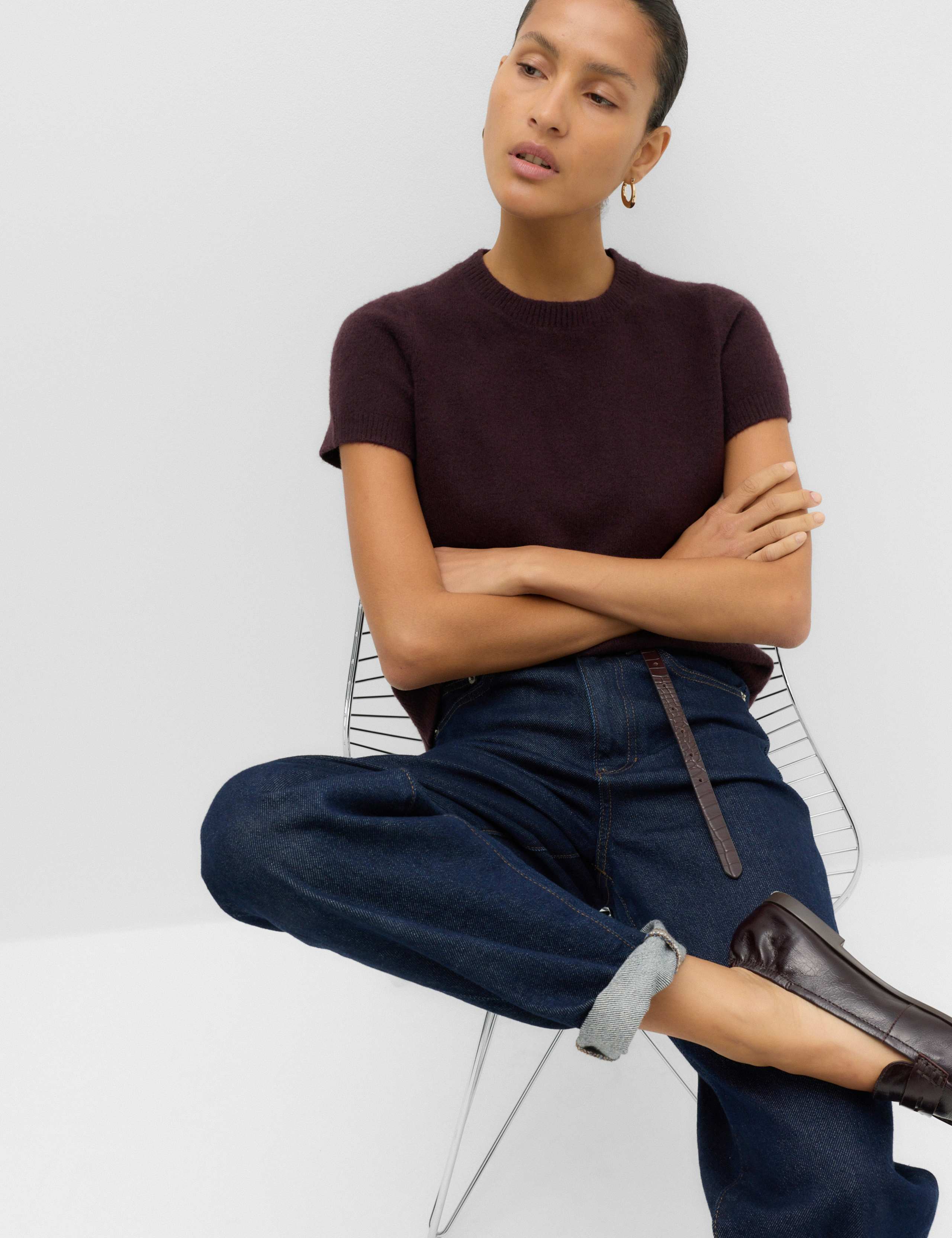 Crew Neck Short Knitted Top With Wool 1 of 6