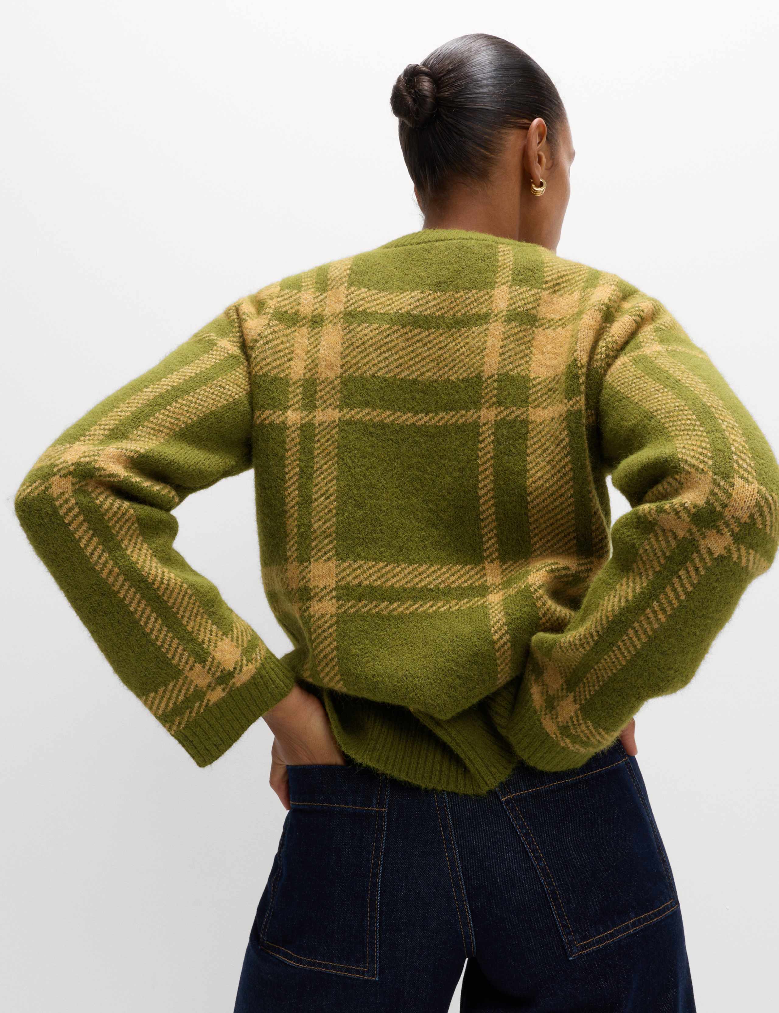 Checked Crew Neck Relaxed Fit Jumper With Wool 1 of 2