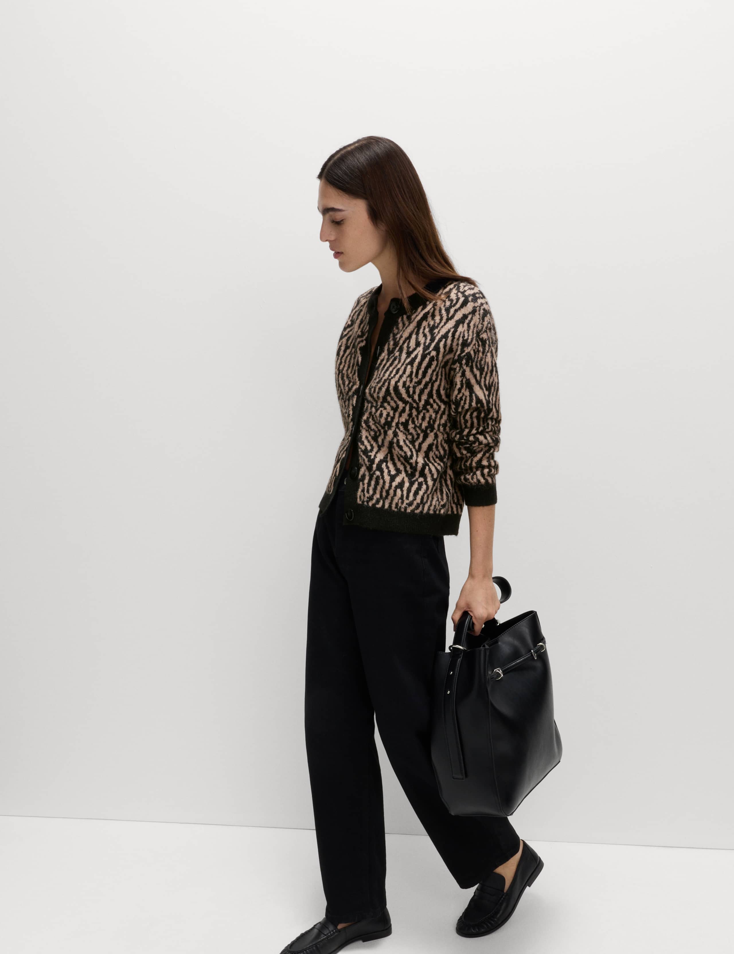 Animal Print Button Front Cardigan With Wool 4 of 6