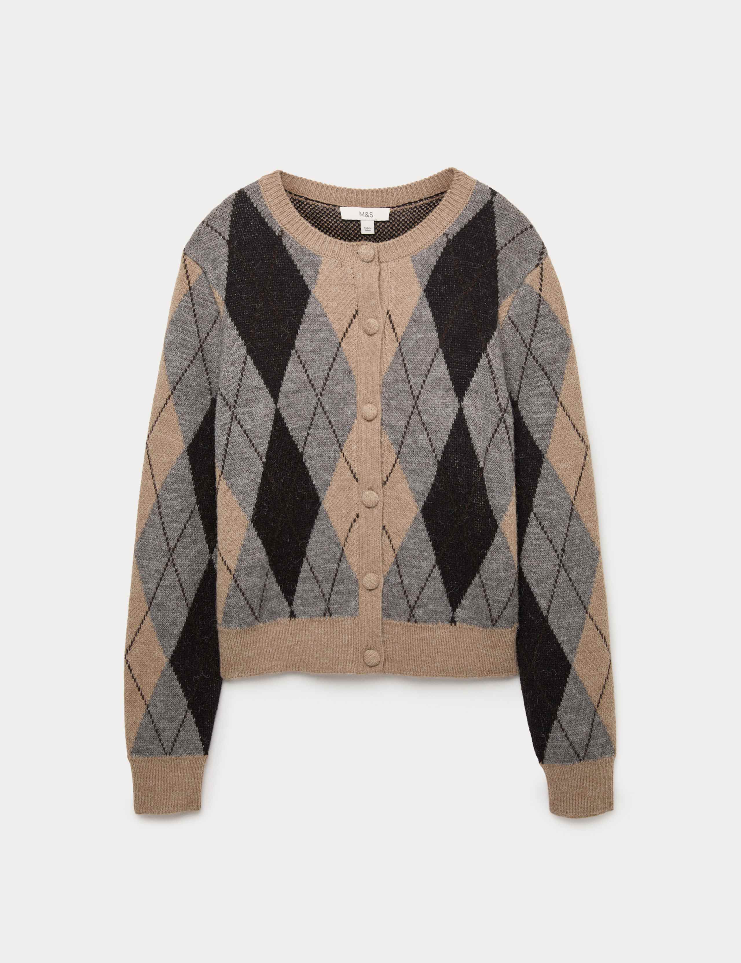 Argyle Crew Neck Cardigan With Wool 2 of 5