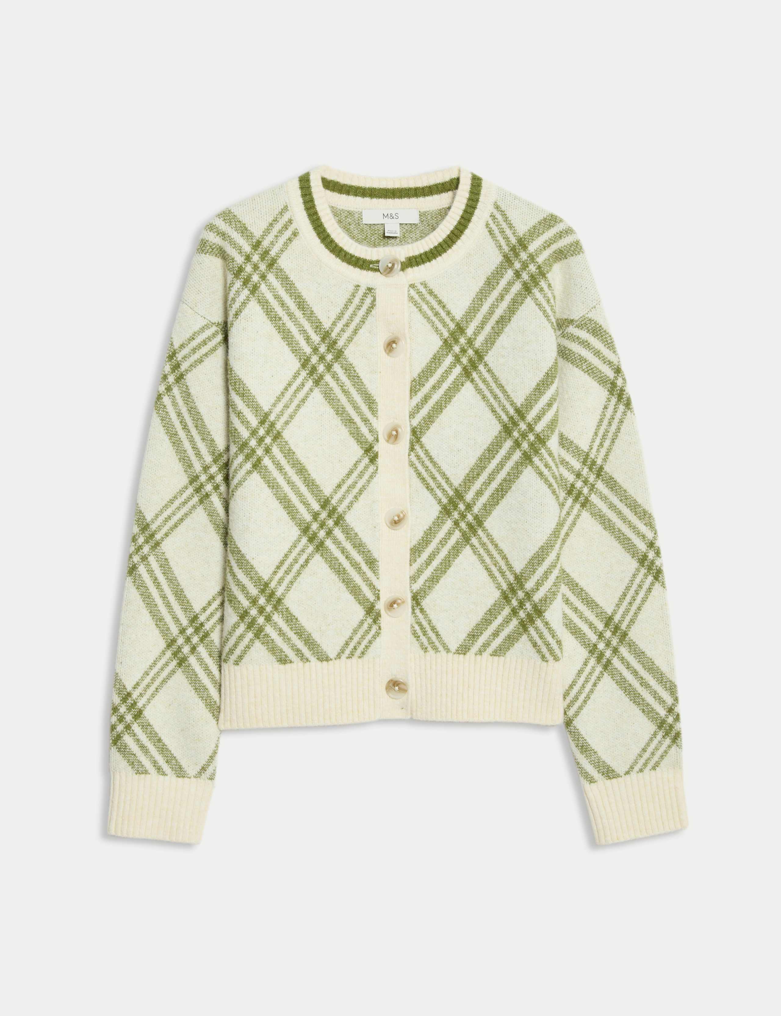 Checked Crew Neck Cardigan With Wool 2 of 8