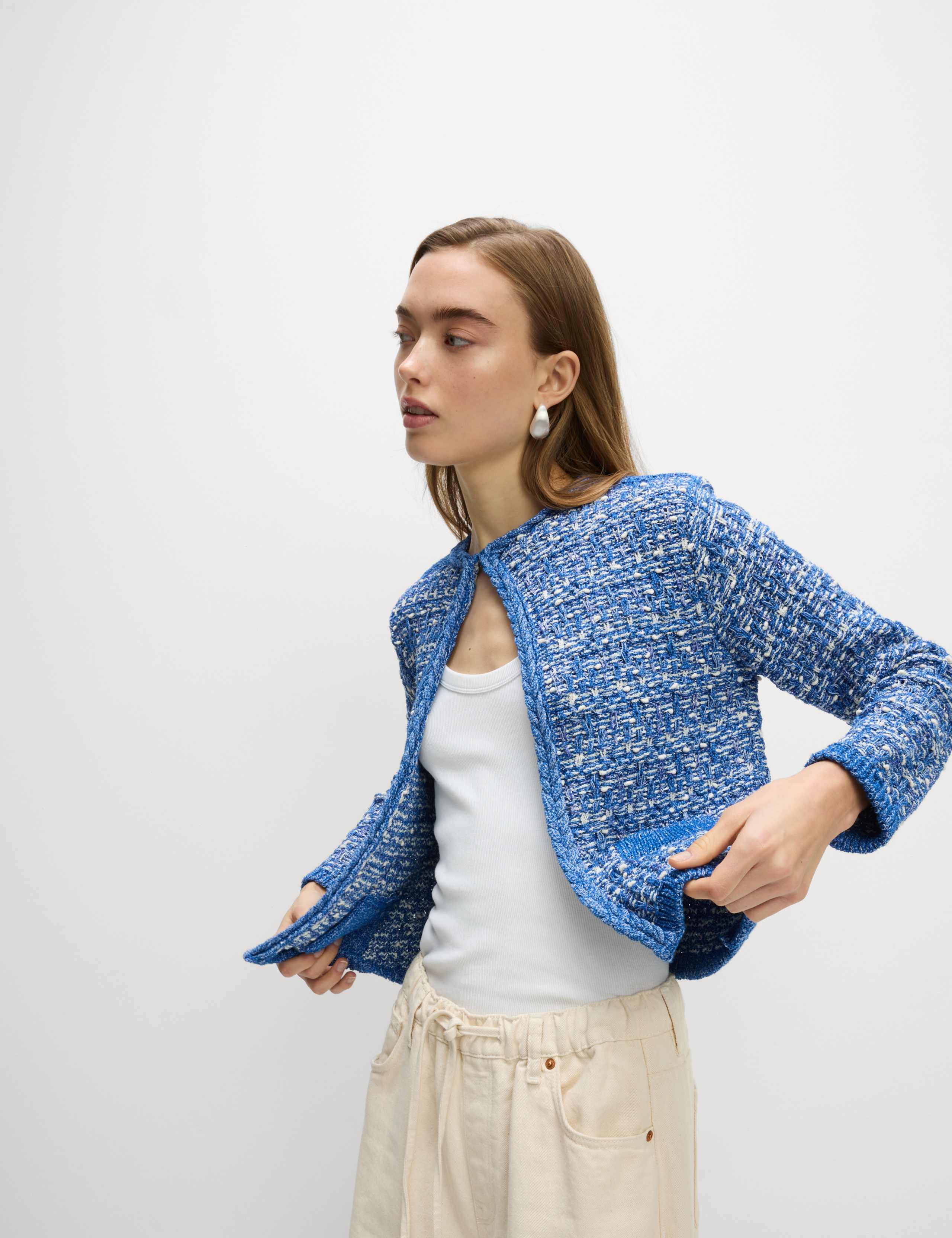 Cotton Rich Textured Cropped Knitted Jacket 3 of 6
