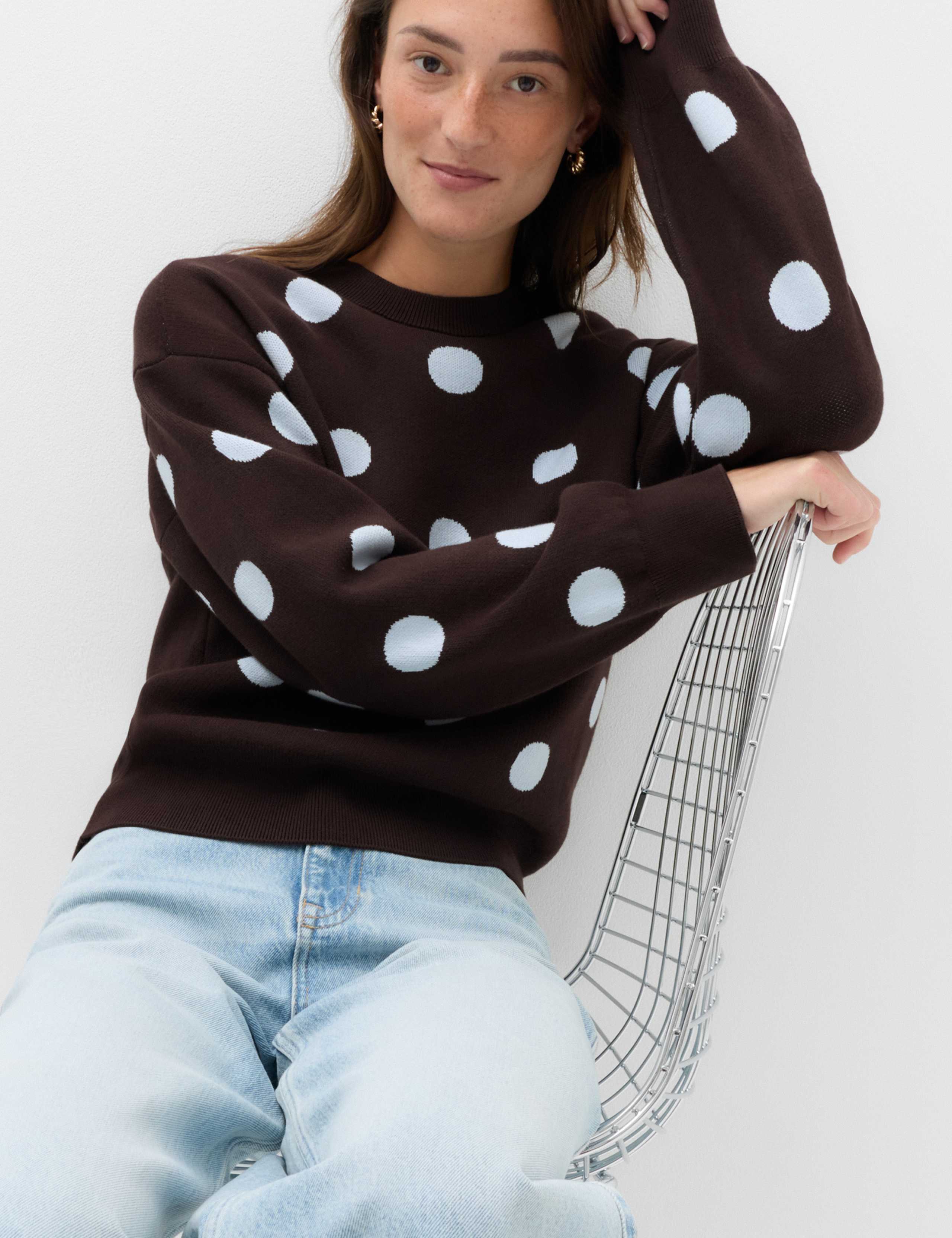 Cotton Rich Polka Dot Crew Neck Jumper 6 of 6