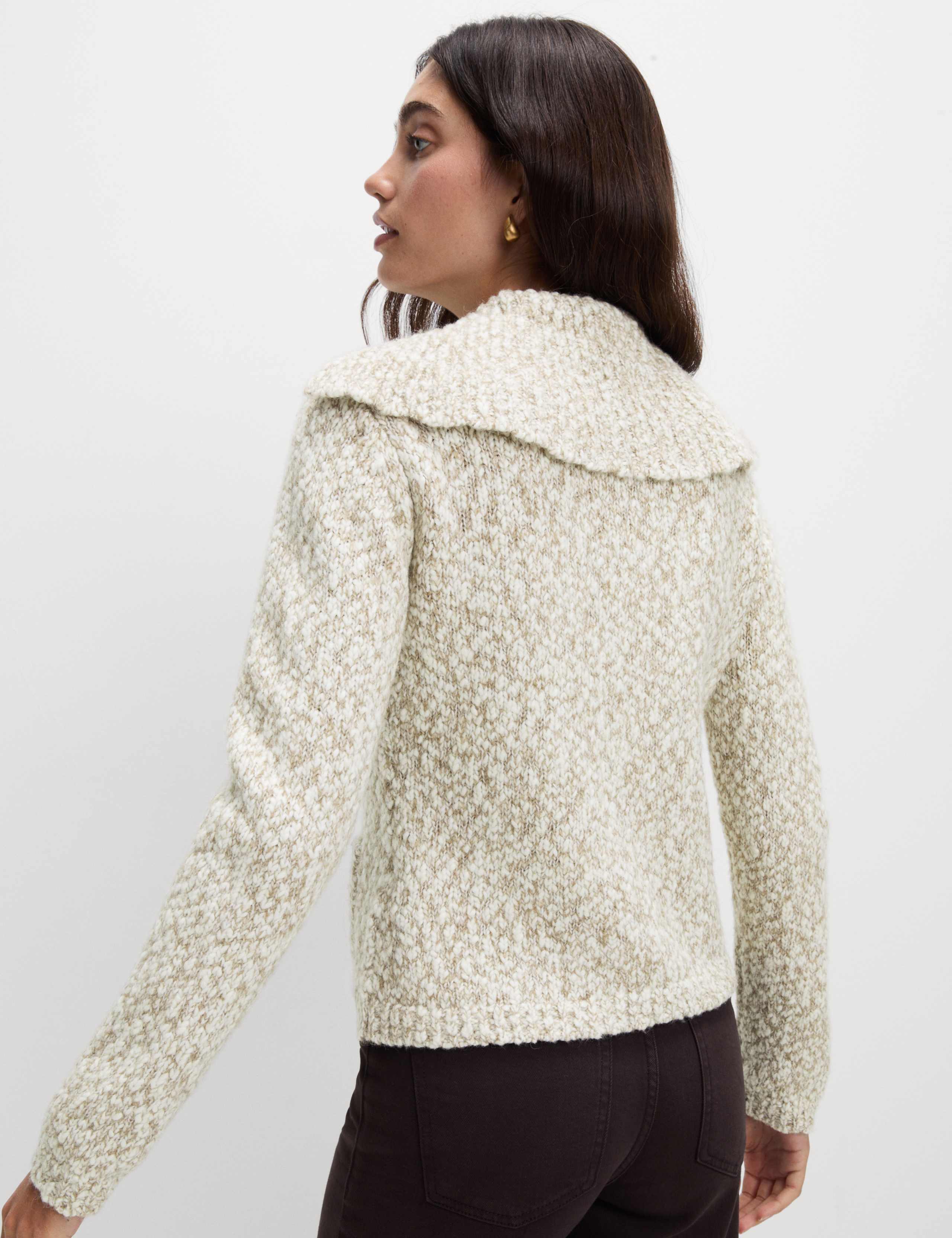 Collared Button Front Pocket Detail Cardigan With Wool 3 of 4