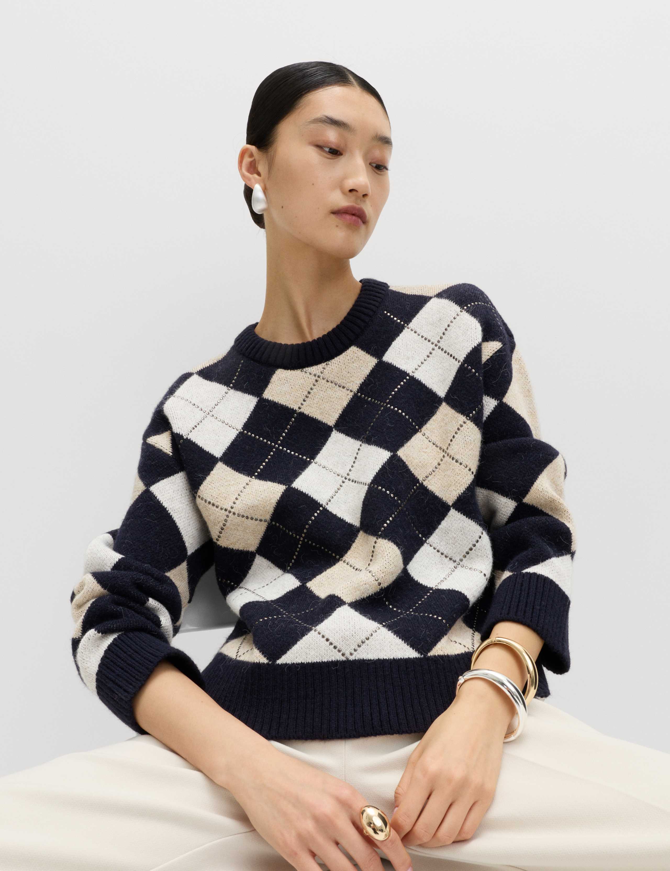 Argyle Crew Neck Slim Fit Jumper with Wool 1 of 6