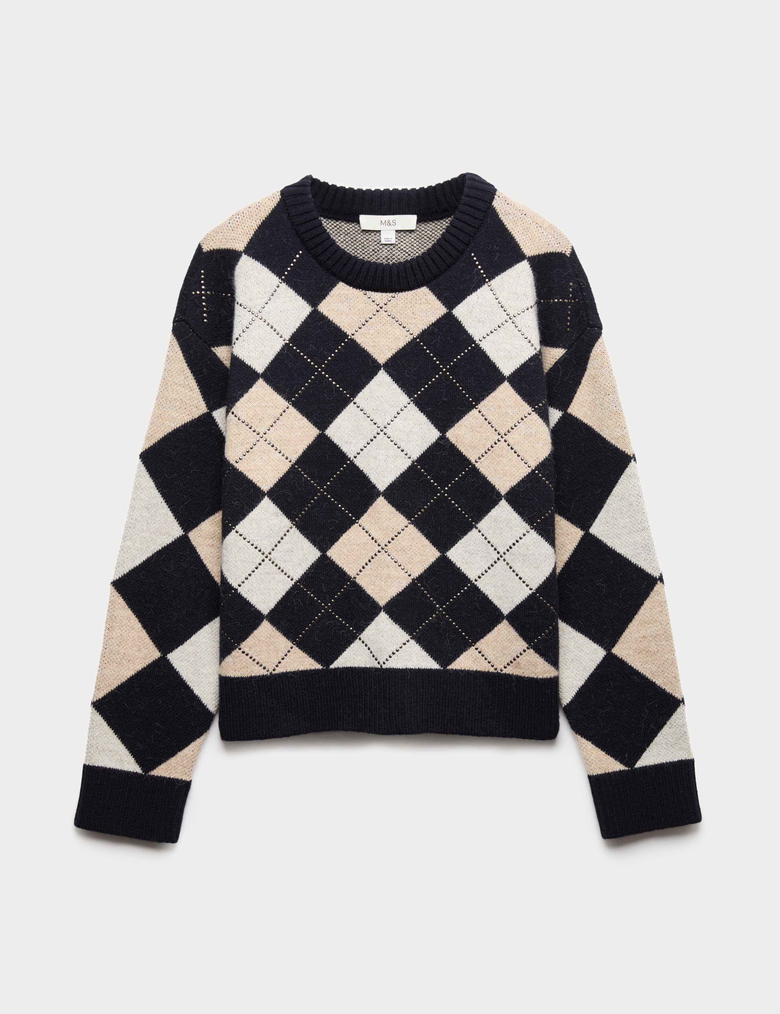 Argyle Crew Neck Slim Fit Jumper with Wool 2 of 6