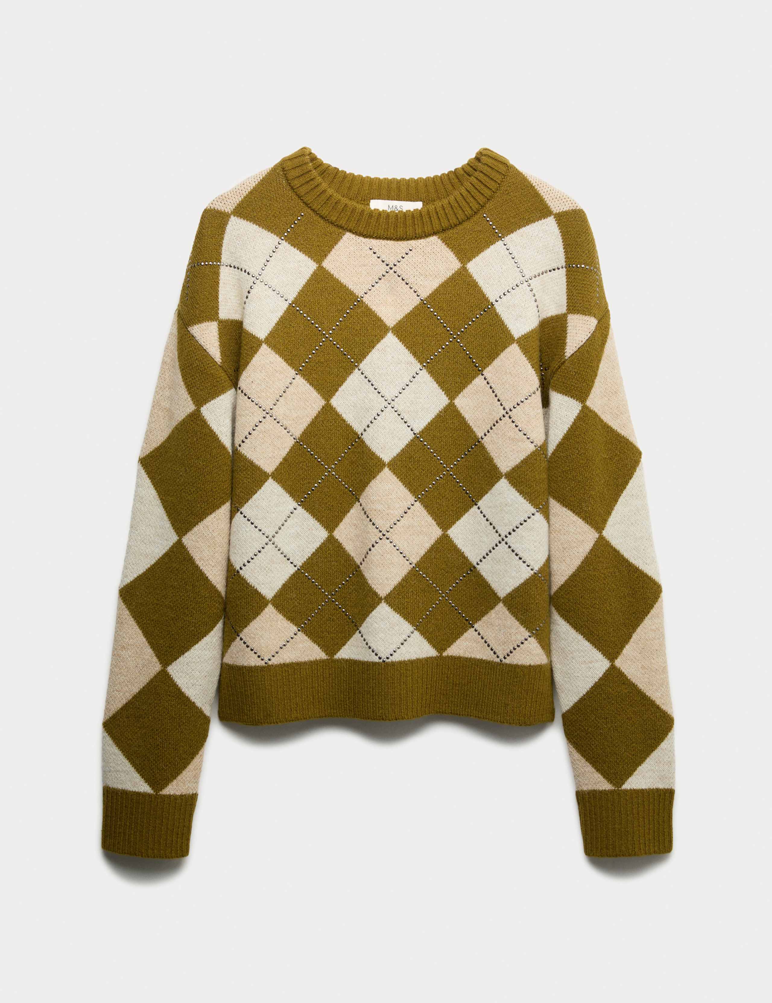 Argyle Crew Neck Slim Fit Jumper with Wool 2 of 5