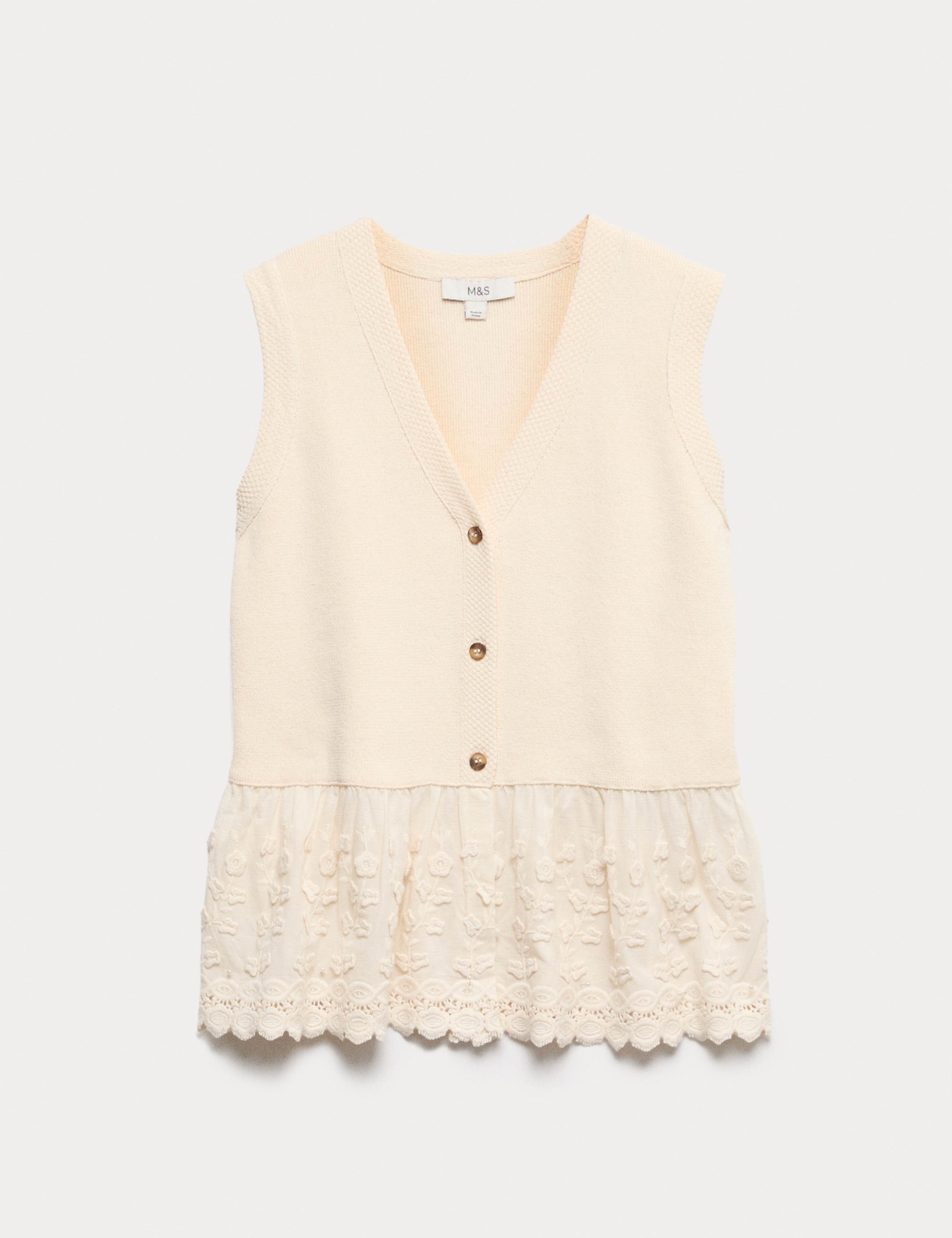 Cotton Blend Broderie Waistcoat 2 of 6