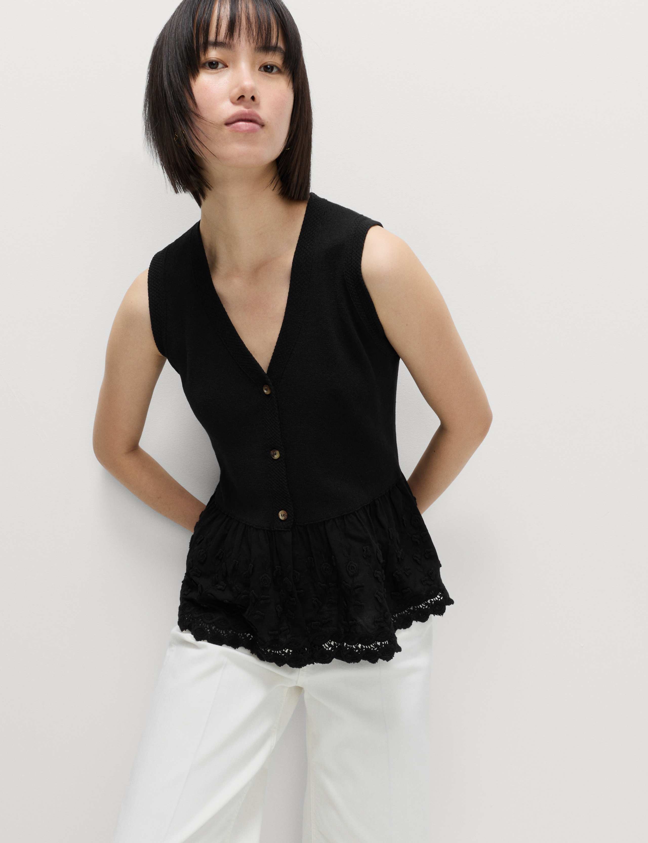 Cotton Blend Broderie Waistcoat 3 of 5