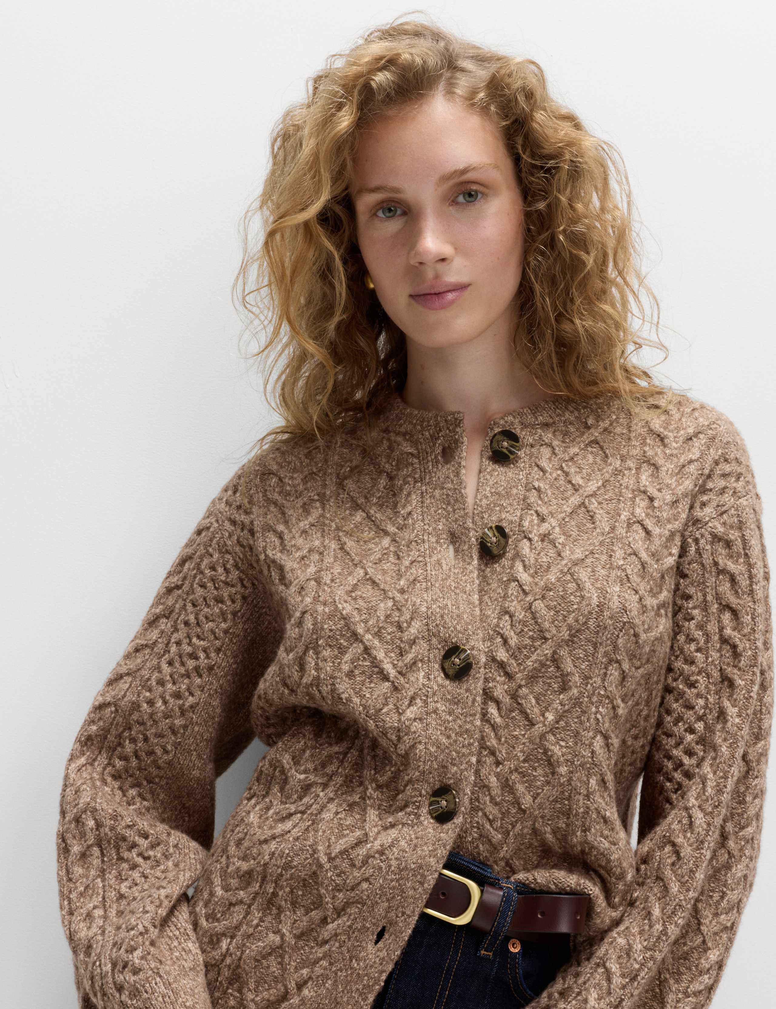 Cable Knit Button Front Cardigan 2 of 4
