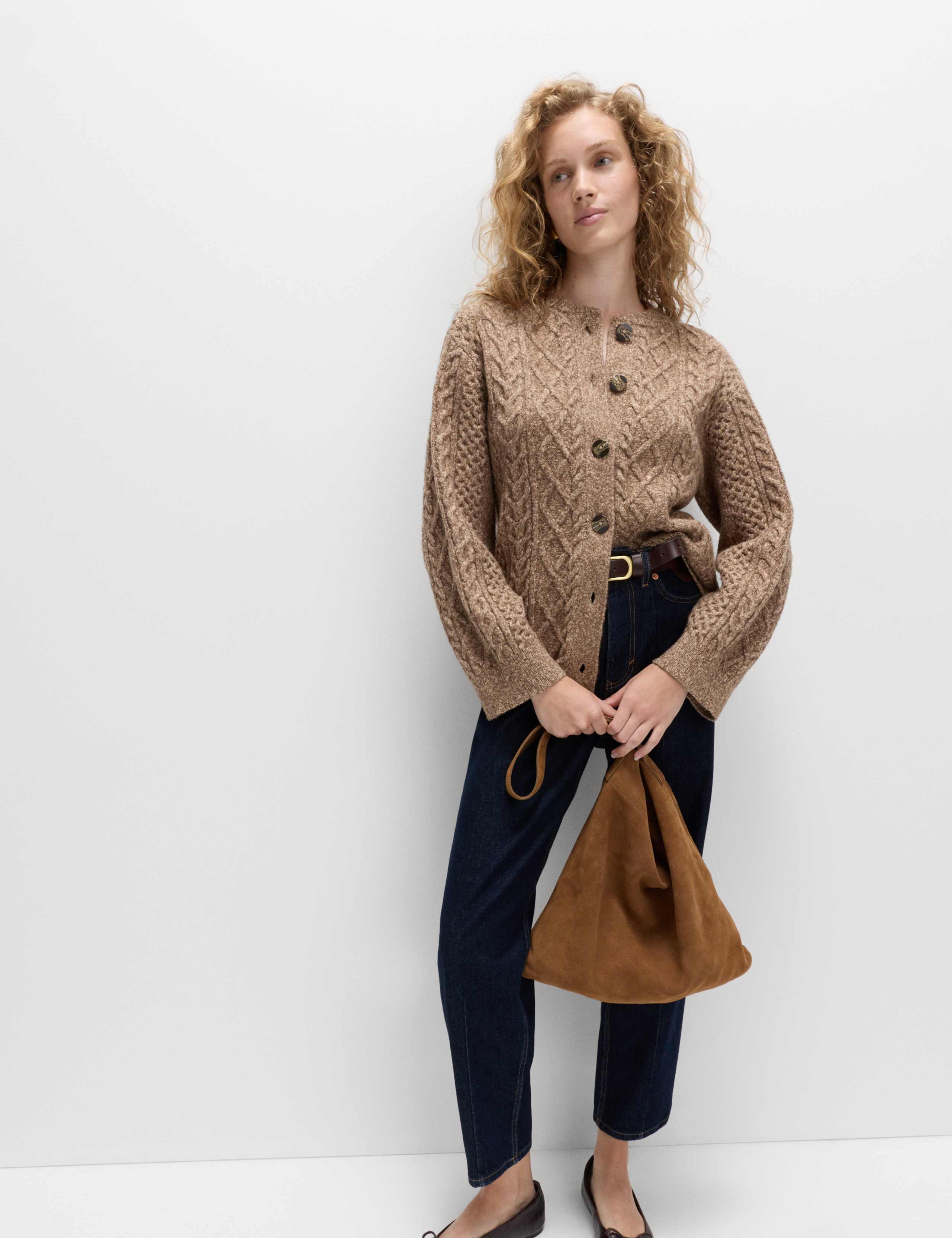 Cable Knit Button Front Cardigan 3 of 4