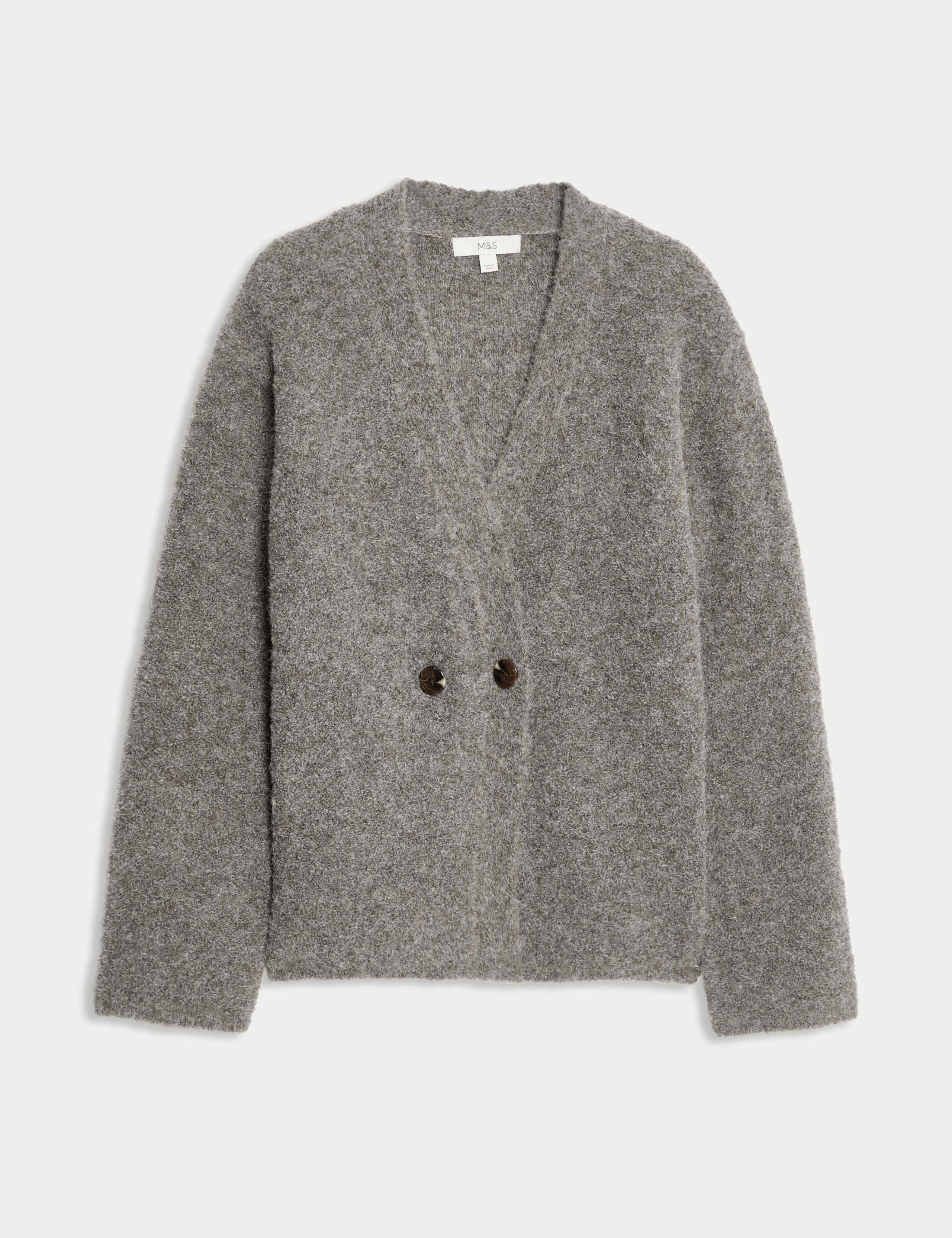 Bouclé V-Neck Button Front Cardigan with Wool 2 of 6