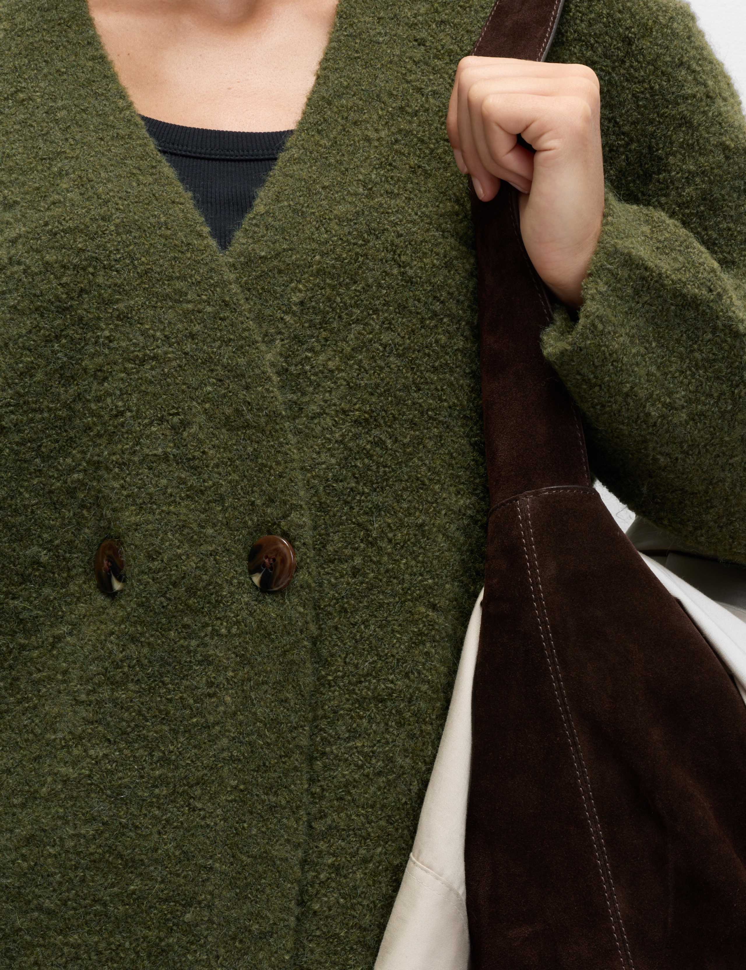 Bouclé V-Neck Button Front Cardigan with Wool 3 of 8