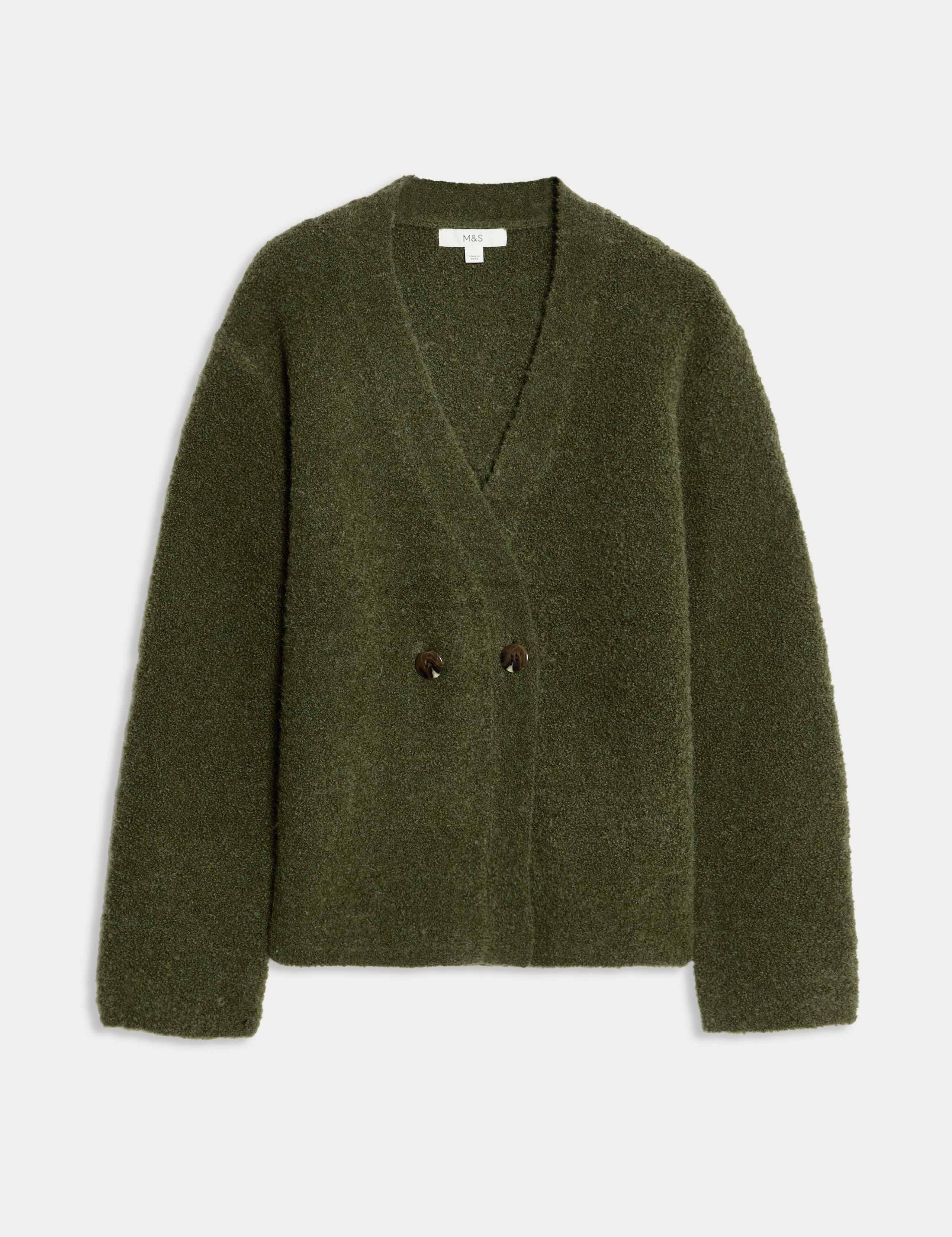 Bouclé V-Neck Button Front Cardigan with Wool 2 of 8