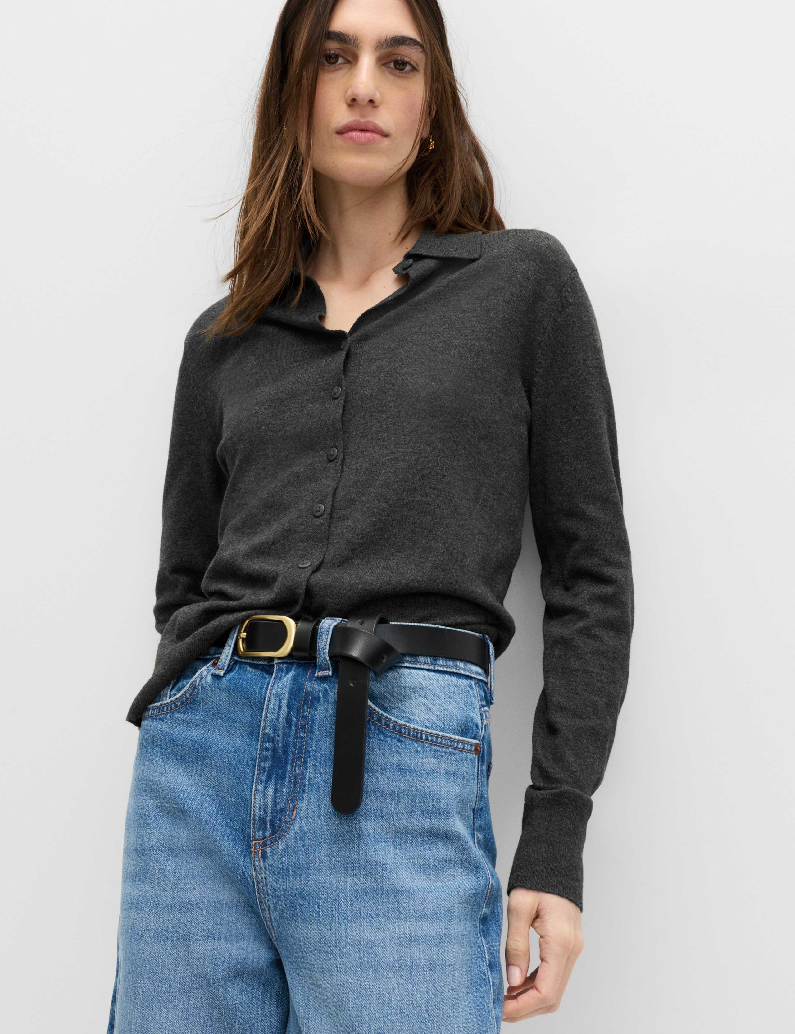 Collared Slim Fit Cardigan with Wool 1 of 5