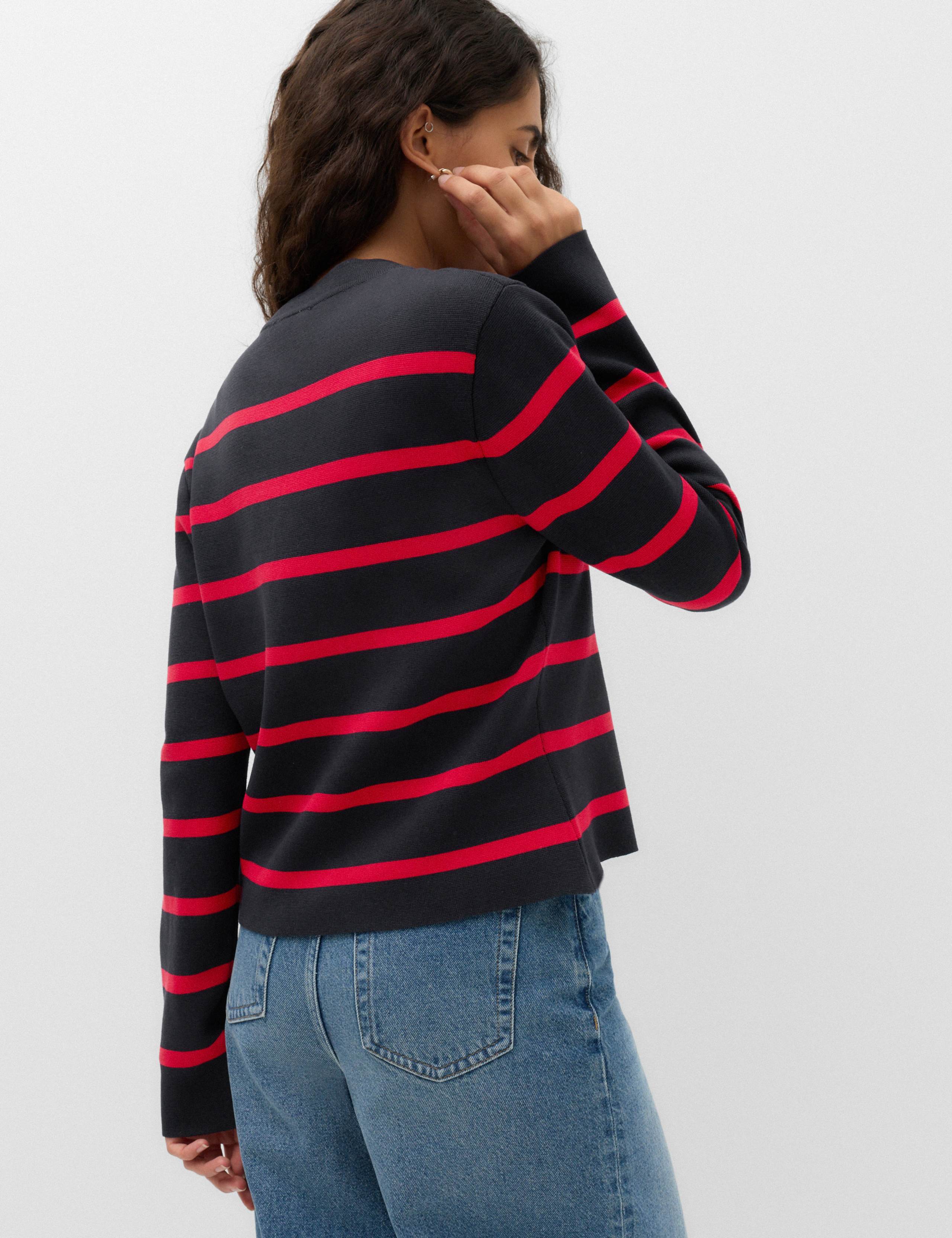 Striped Crew Neck Knitted Jacket 4 of 6