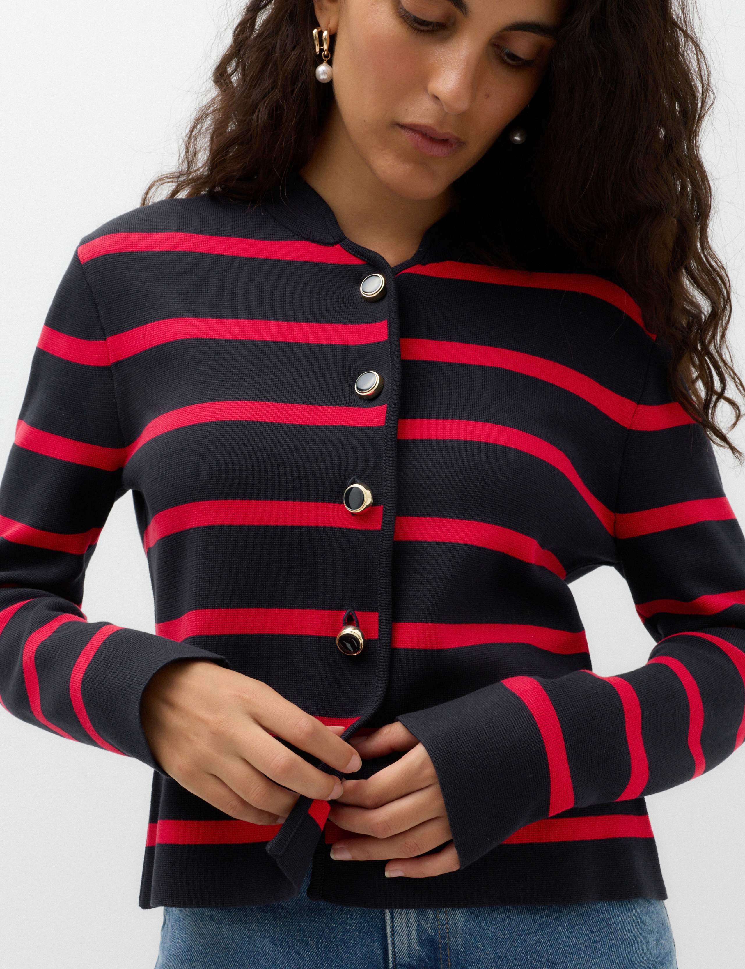 Striped Crew Neck Knitted Jacket 5 of 6