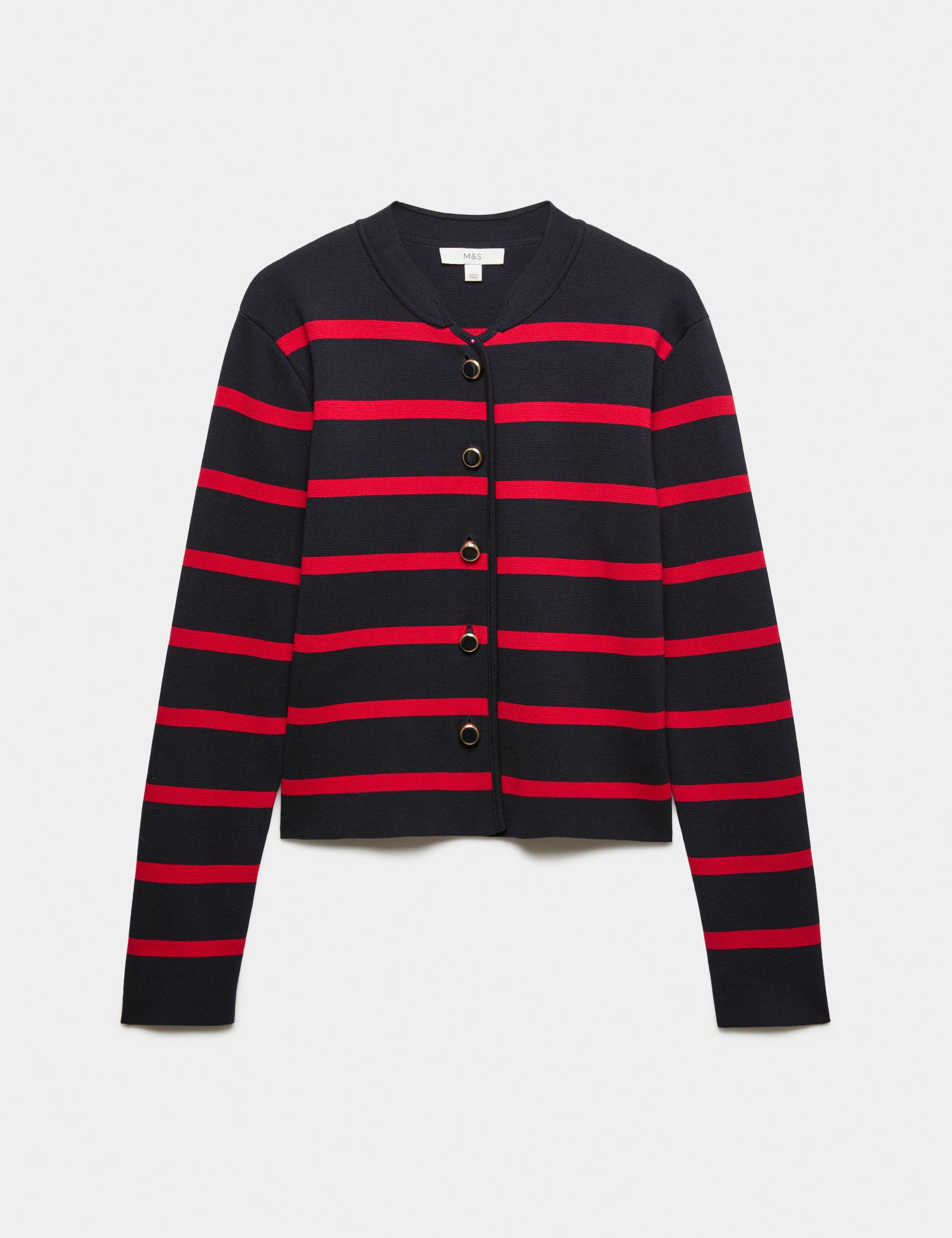 Striped Crew Neck Knitted Jacket 2 of 6