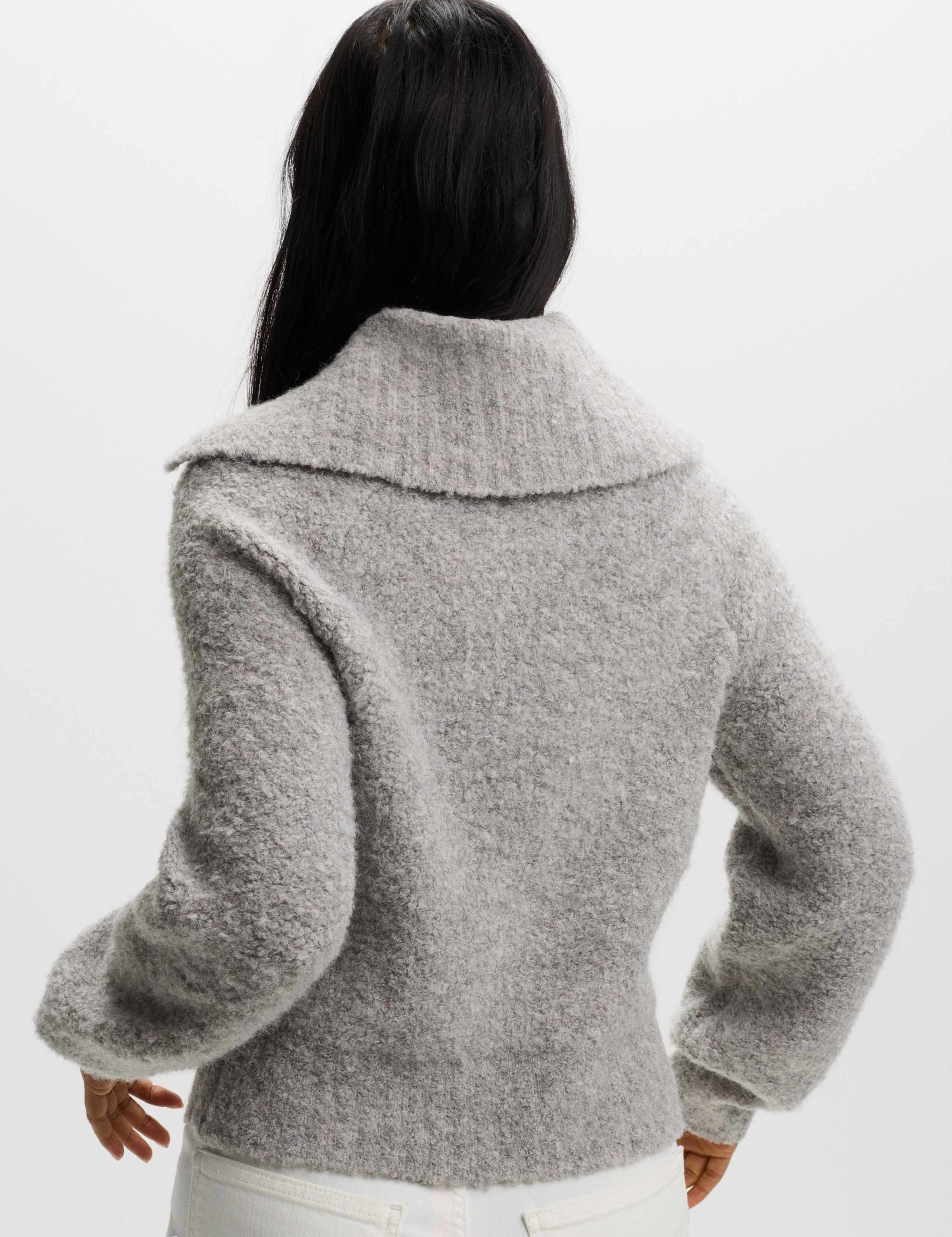 Bouclé Zip Up Collared Knitted Jacket with Wool 5 of 5