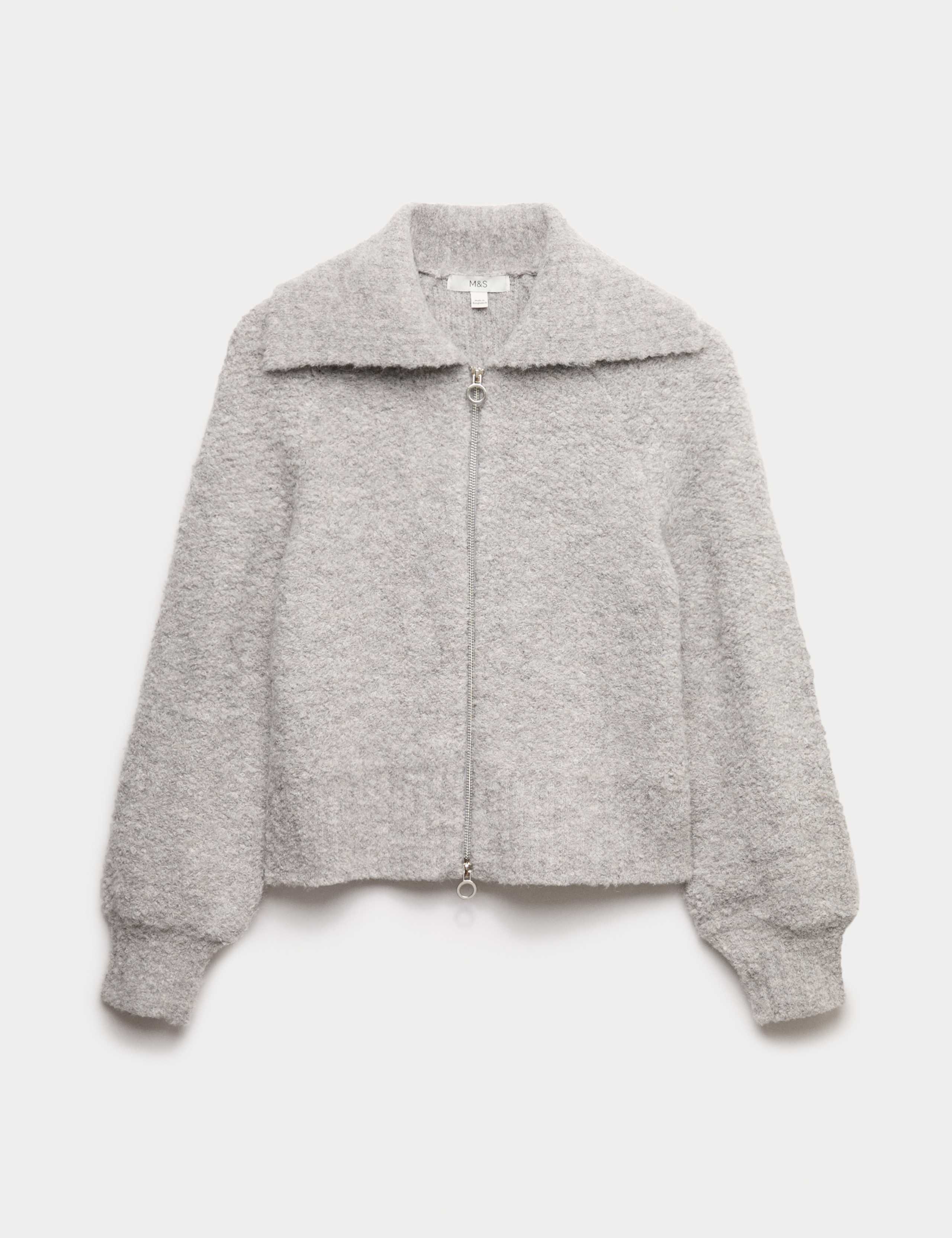 Bouclé Zip Up Collared Knitted Jacket with Wool 2 of 5