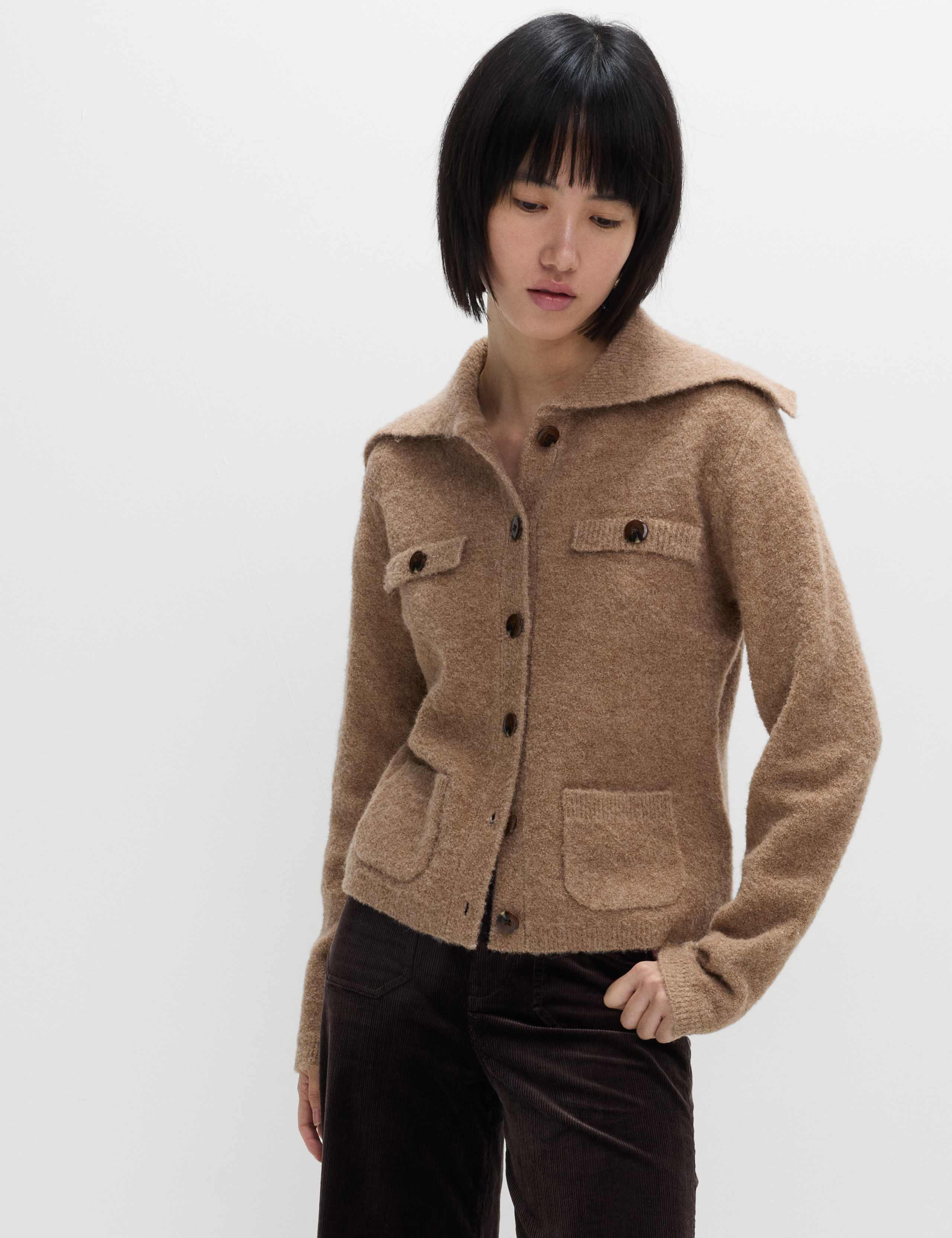 Boucle Collared Knitted Jacket with Wool 3 of 7