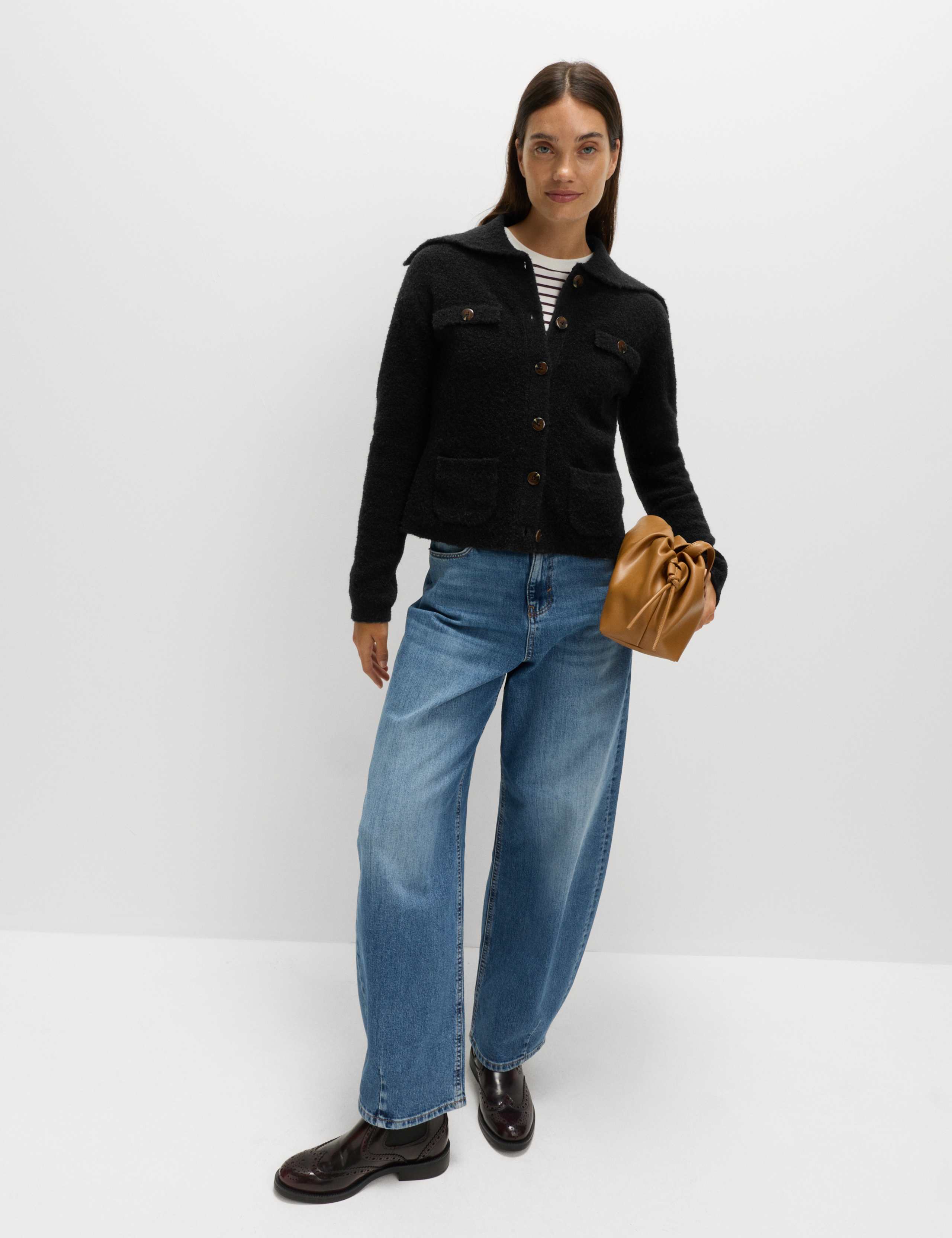 Boucle Collared Knitted Jacket with Wool 3 of 6