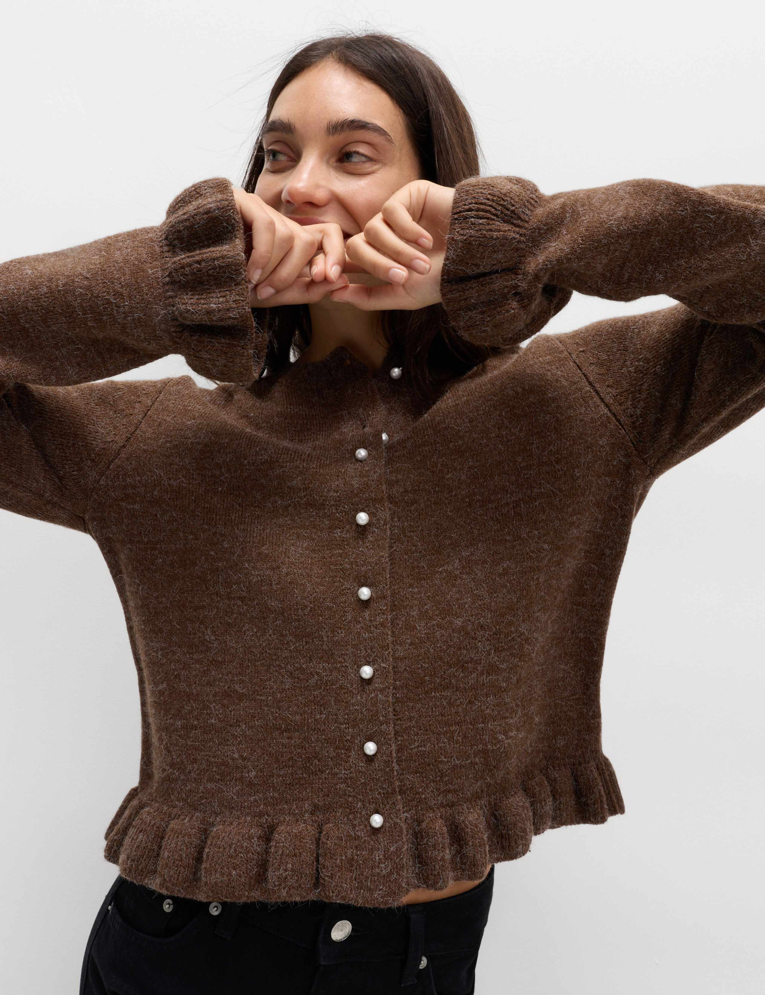 Textured Frill Detail Cardigan with Wool 1 of 6