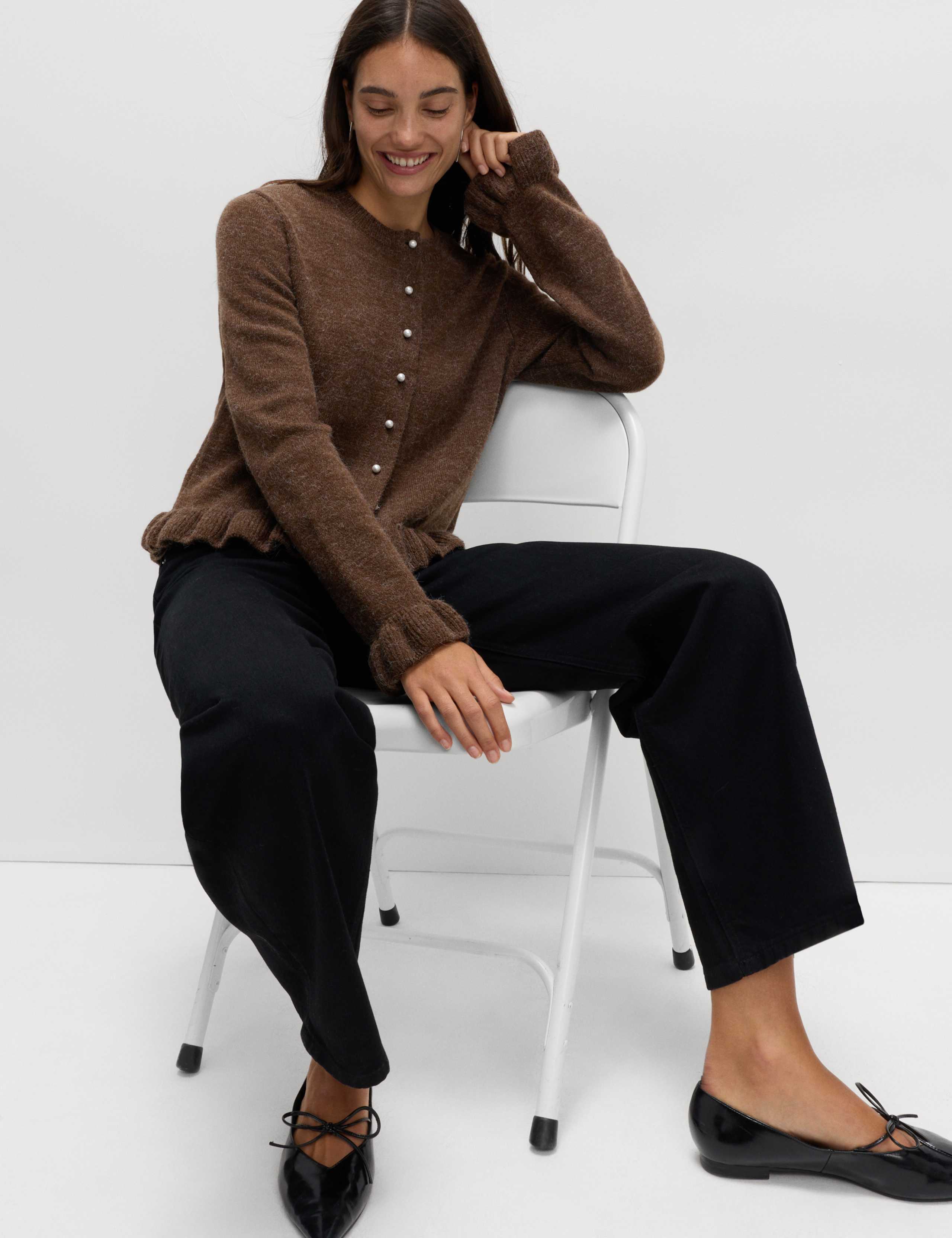 Textured Frill Detail Cardigan with Wool 5 of 6