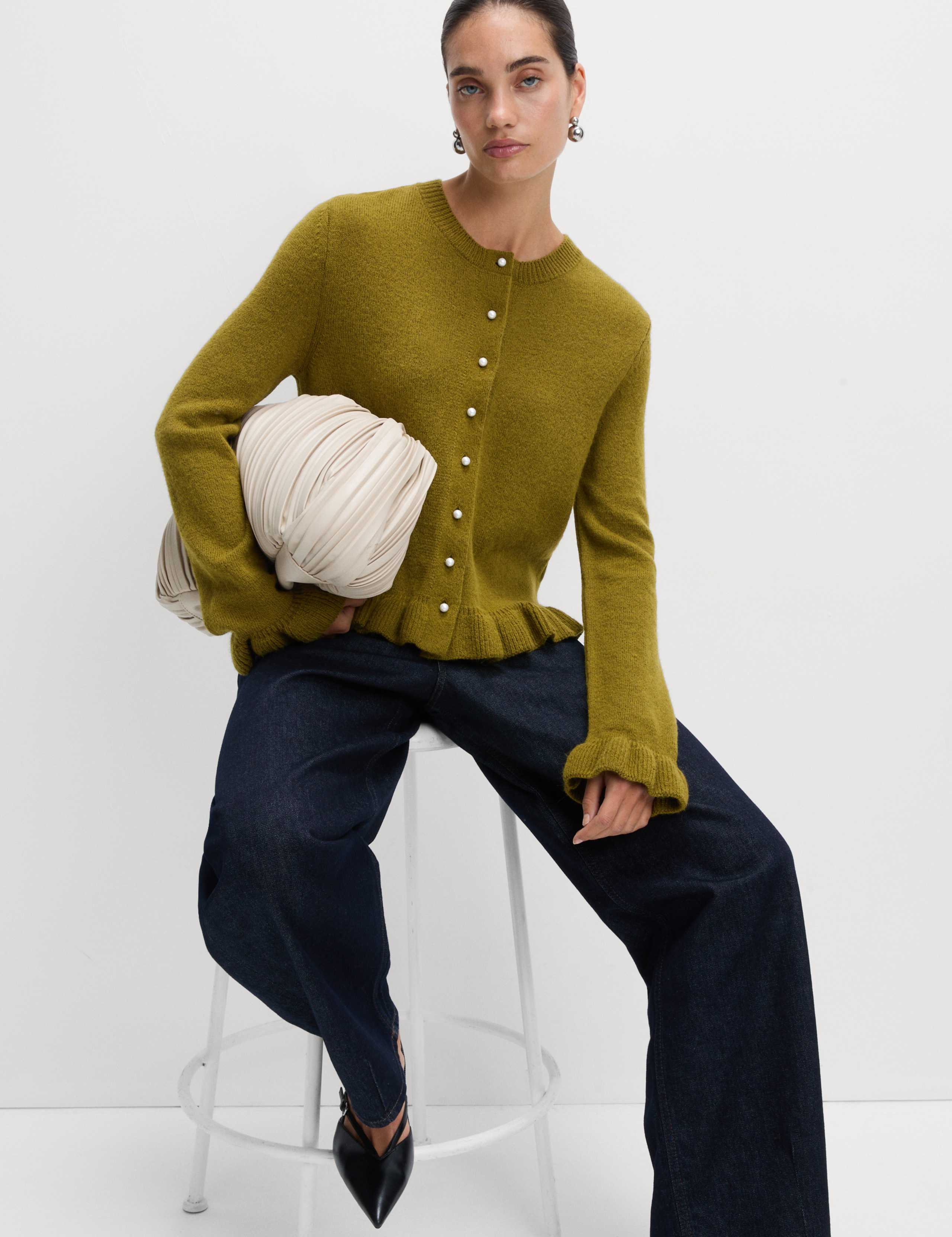 Textured Frill Detail Cardigan with Wool 1 of 6