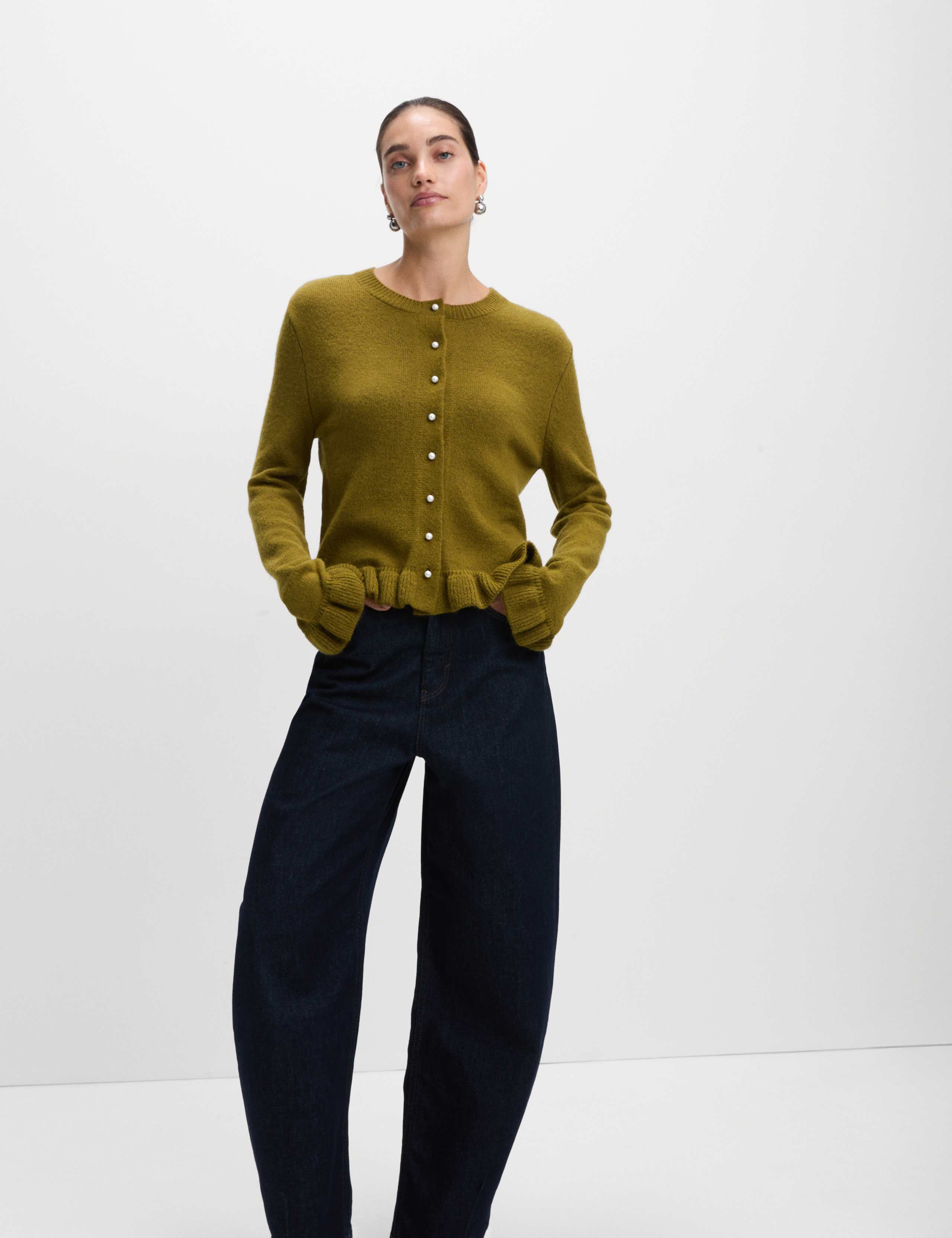 Textured Frill Detail Cardigan with Wool 3 of 6