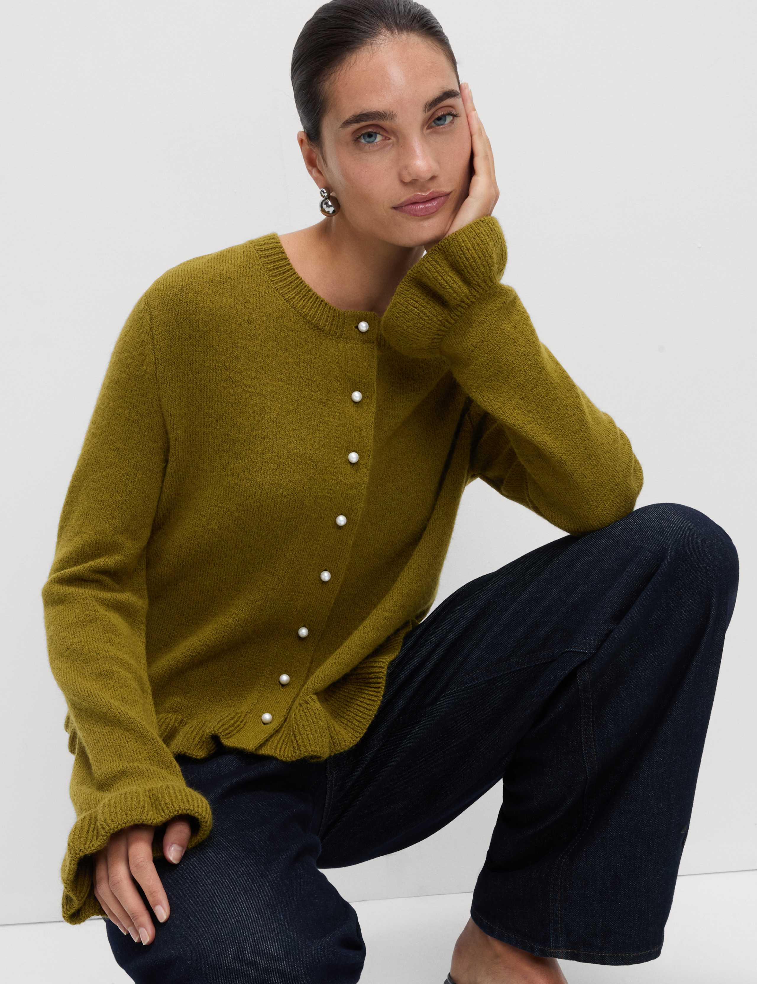Textured Frill Detail Cardigan with Wool 6 of 6