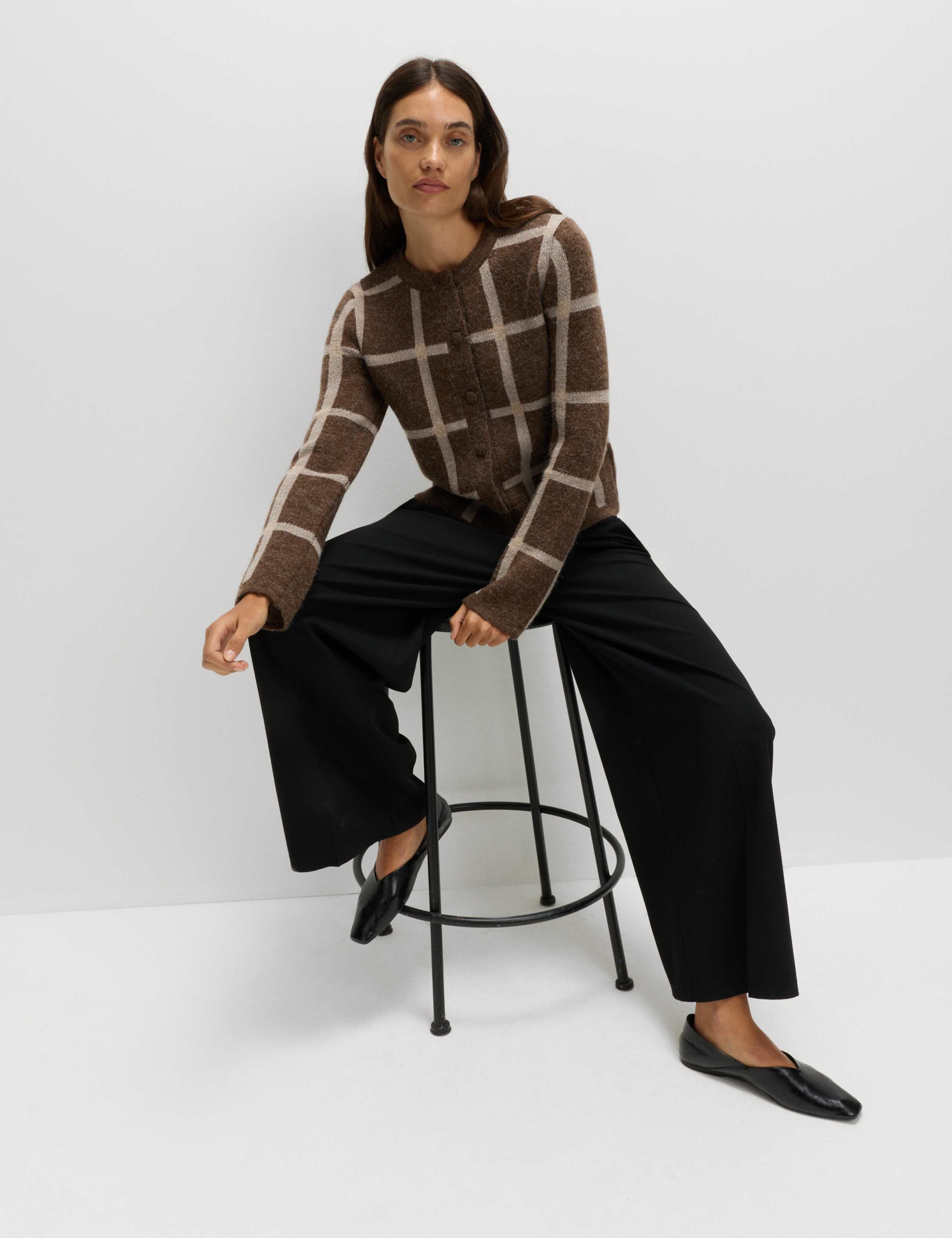Checked Crew Neck Cardigan With Wool 4 of 5