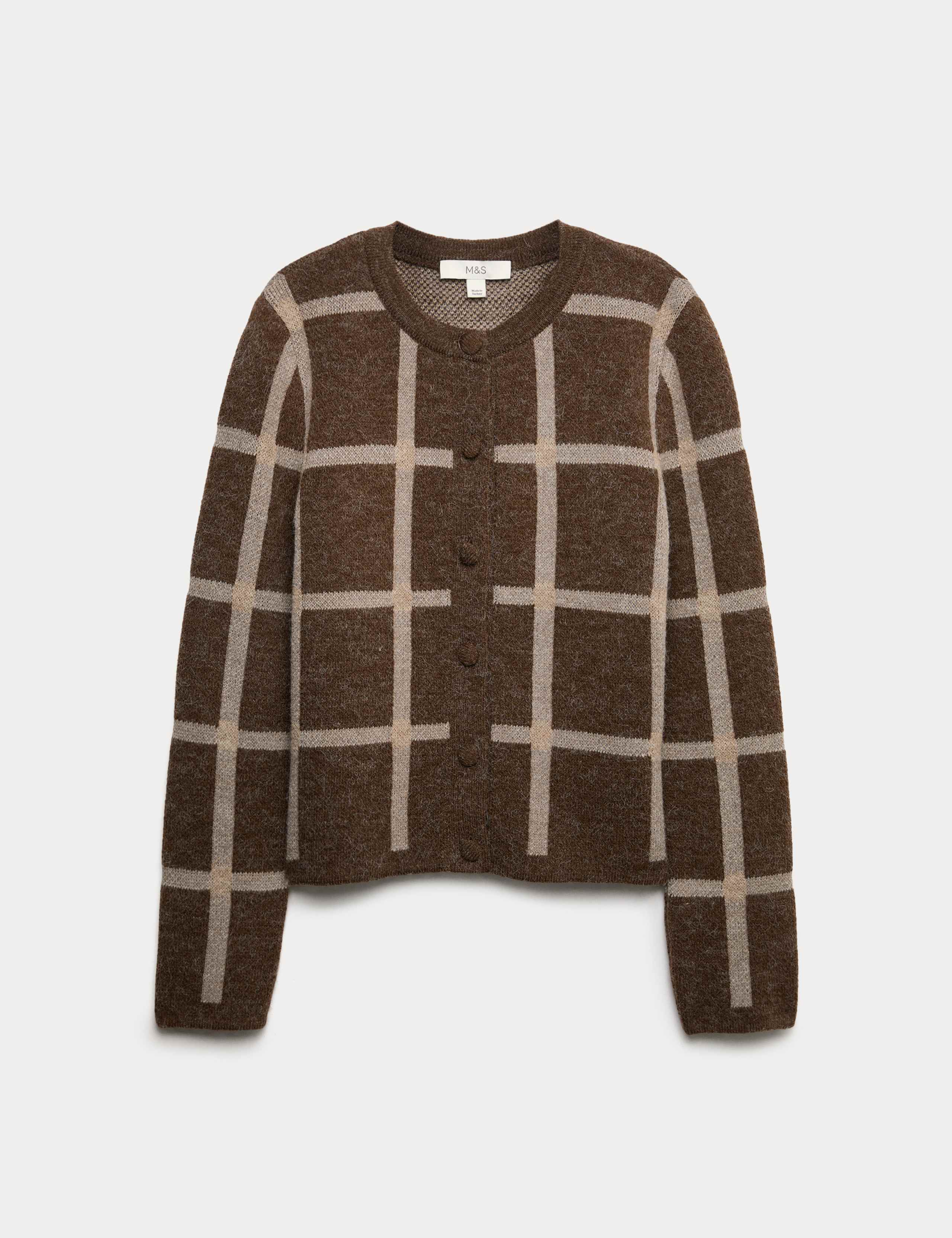 Checked Crew Neck Cardigan With Wool 2 of 5