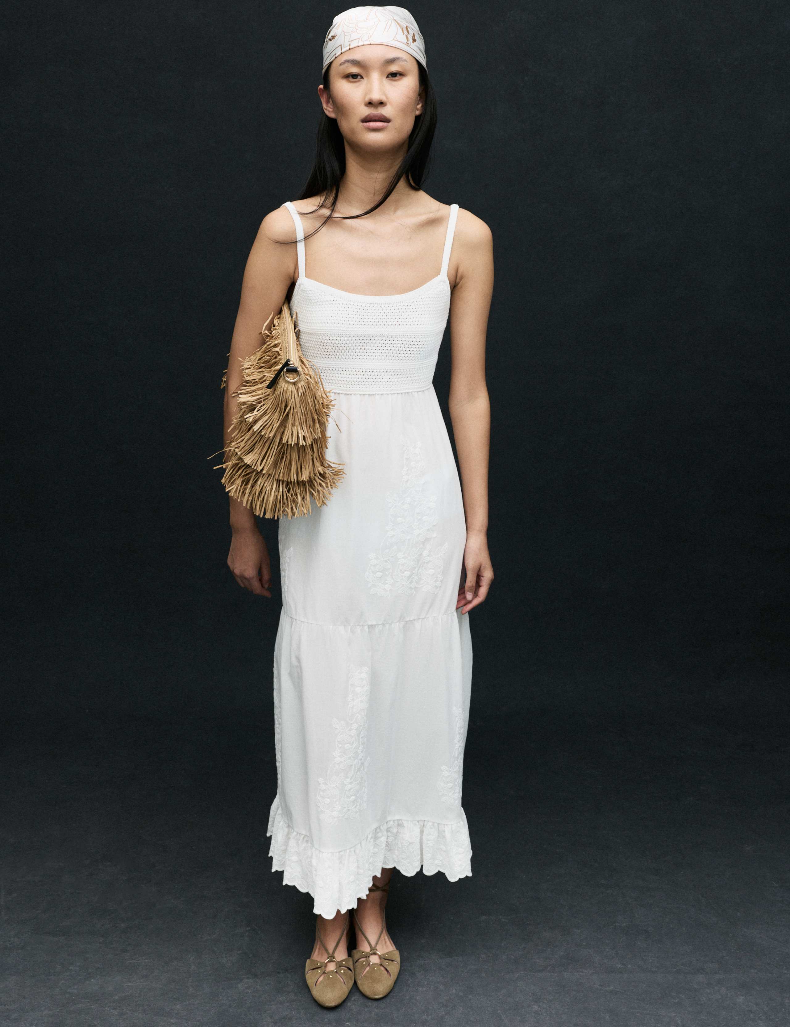 Cotton Blend Ruffle Midaxi Knitted Dress 1 of 7