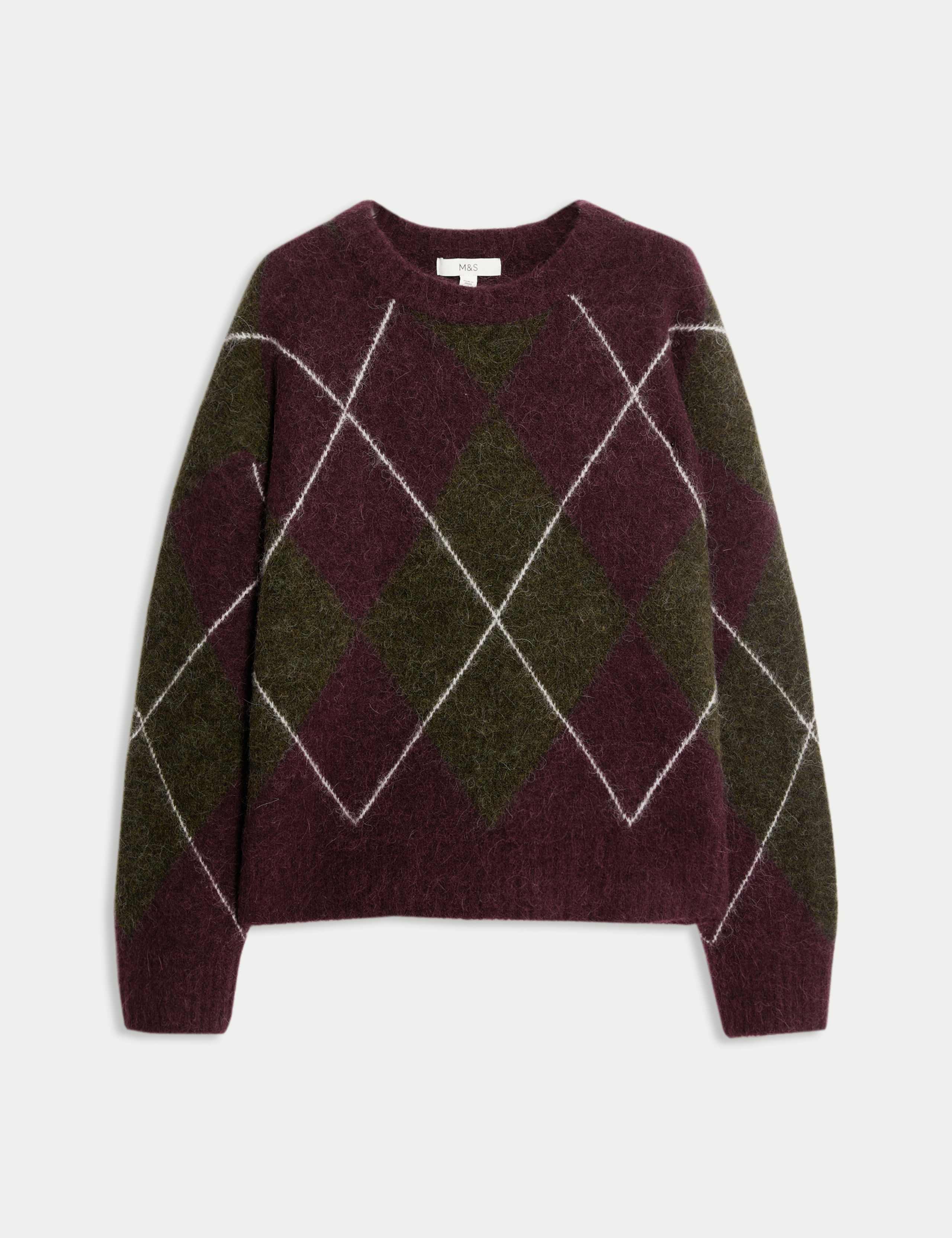 Wool Blend Argyle Crew Neck Relaxed Jumper 2 of 5