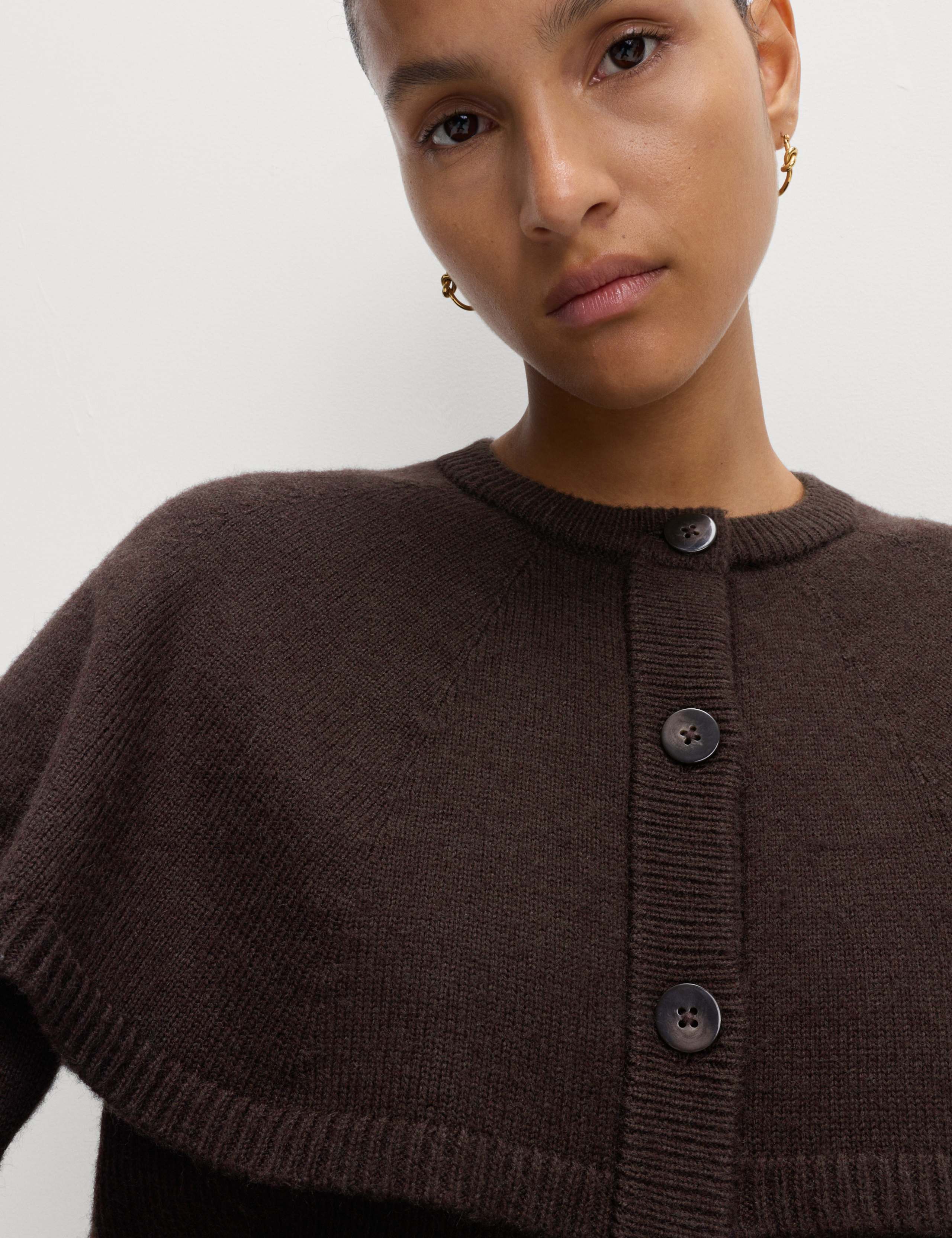 Wool Blend Crew Neck Cape Cardigan 2 of 3