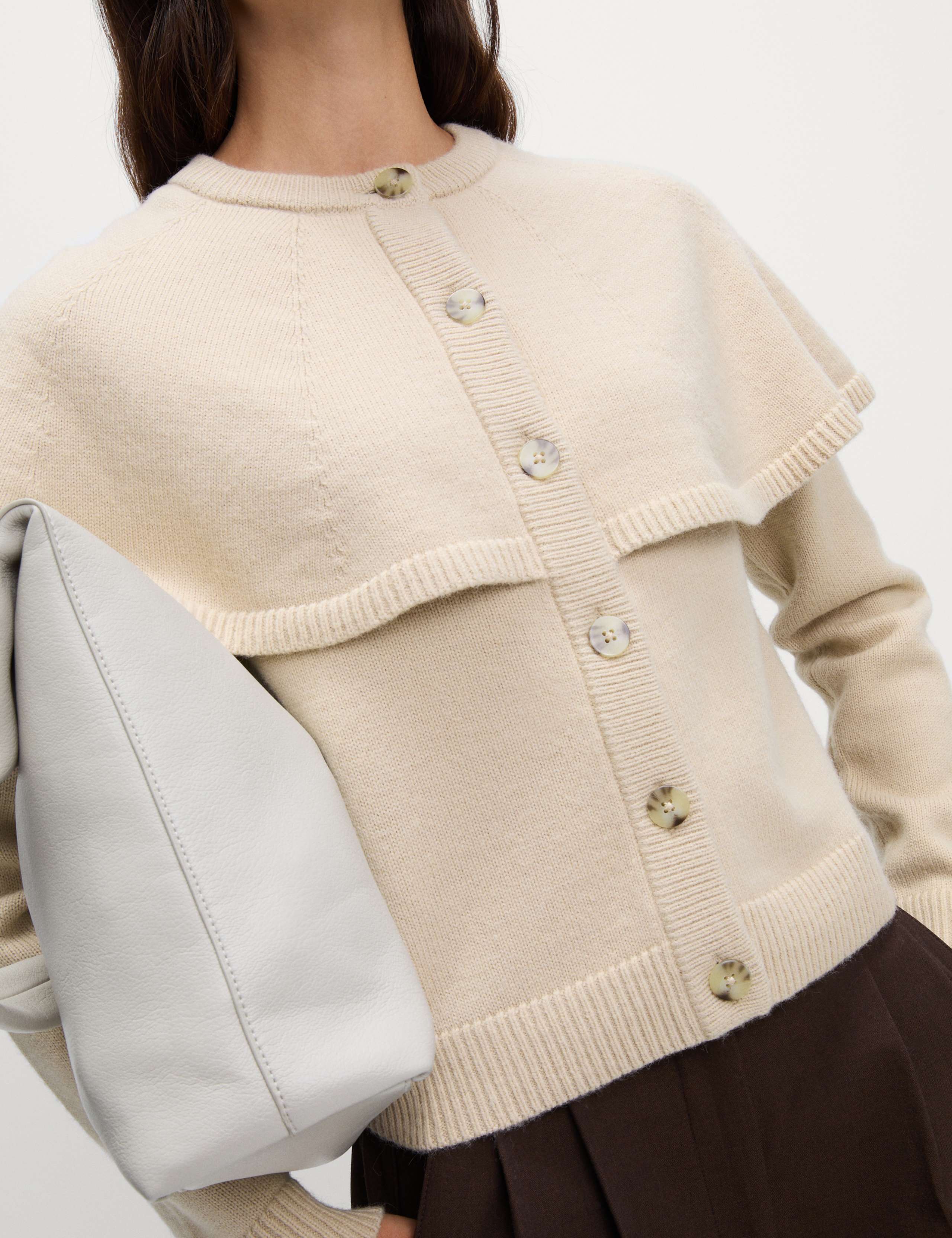 Wool Blend Crew Neck Cape Cardigan 2 of 3