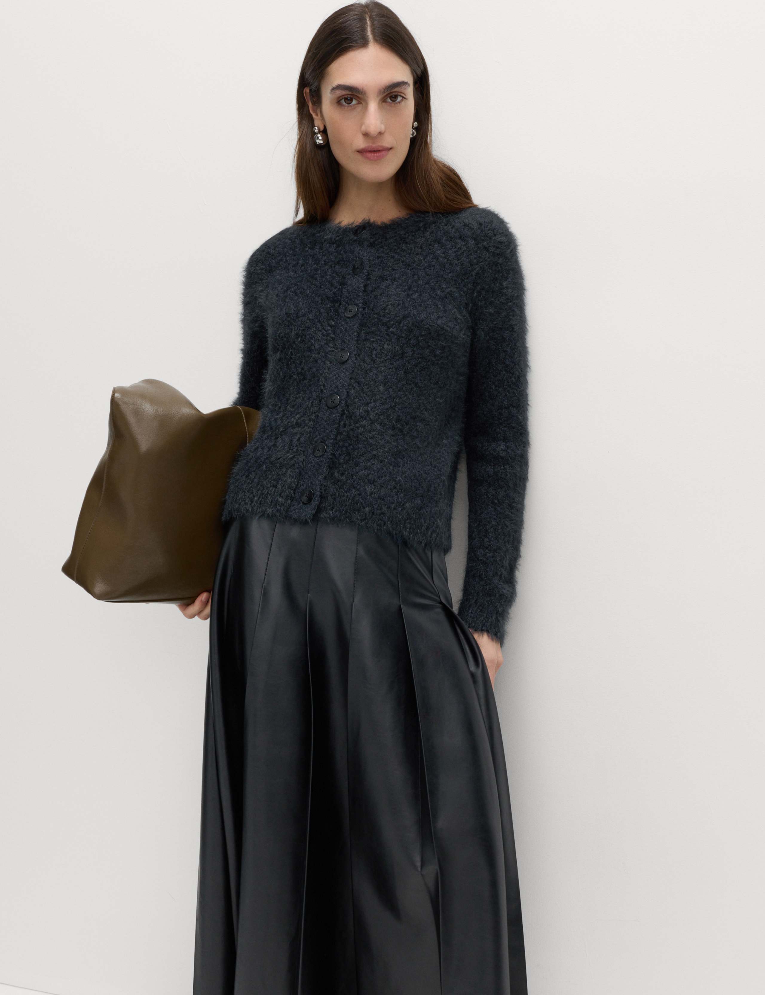 Textured Crew Neck Cardigan 3 of 6