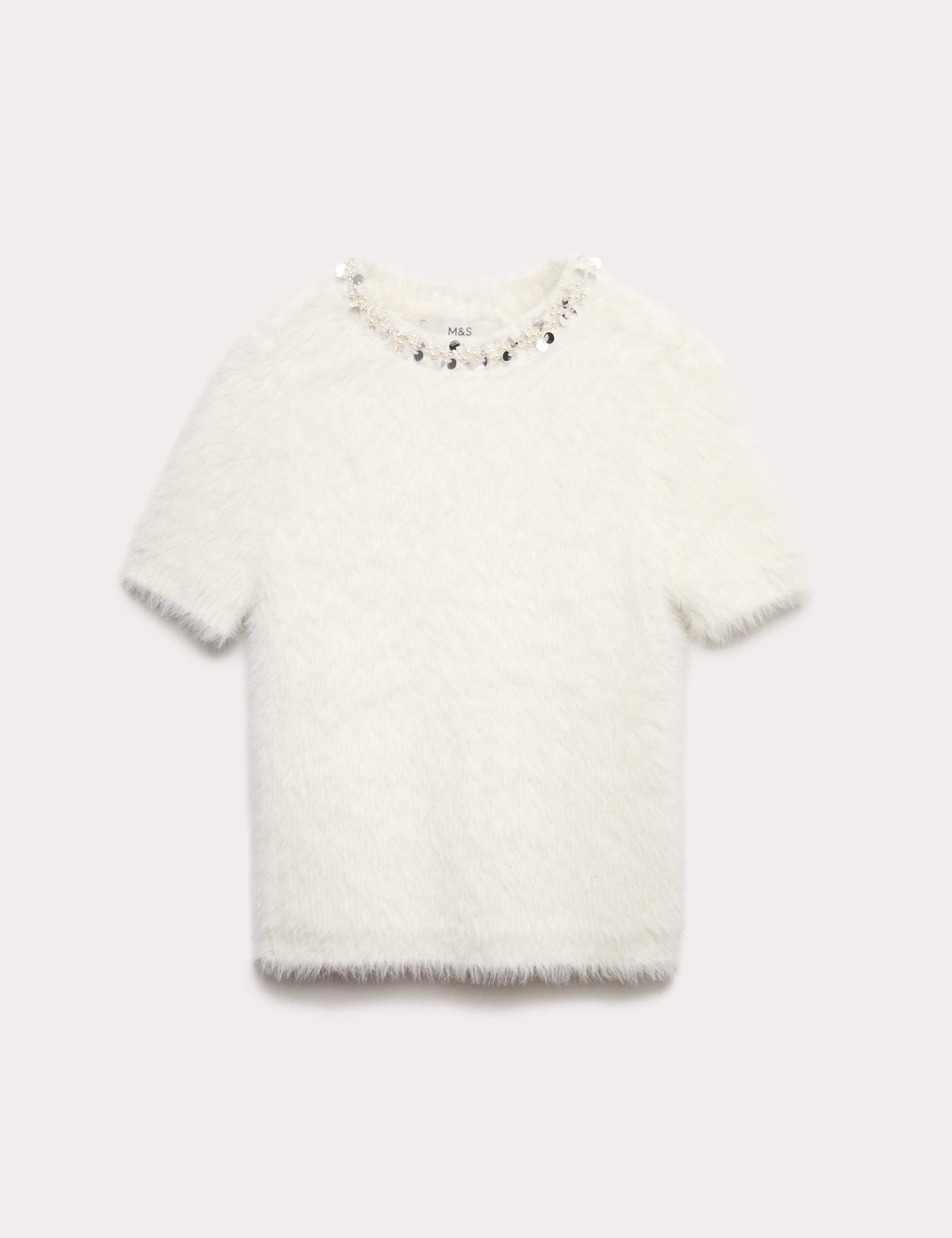 Embellished Crew Neck Fitted Knitted Top 2 of 6