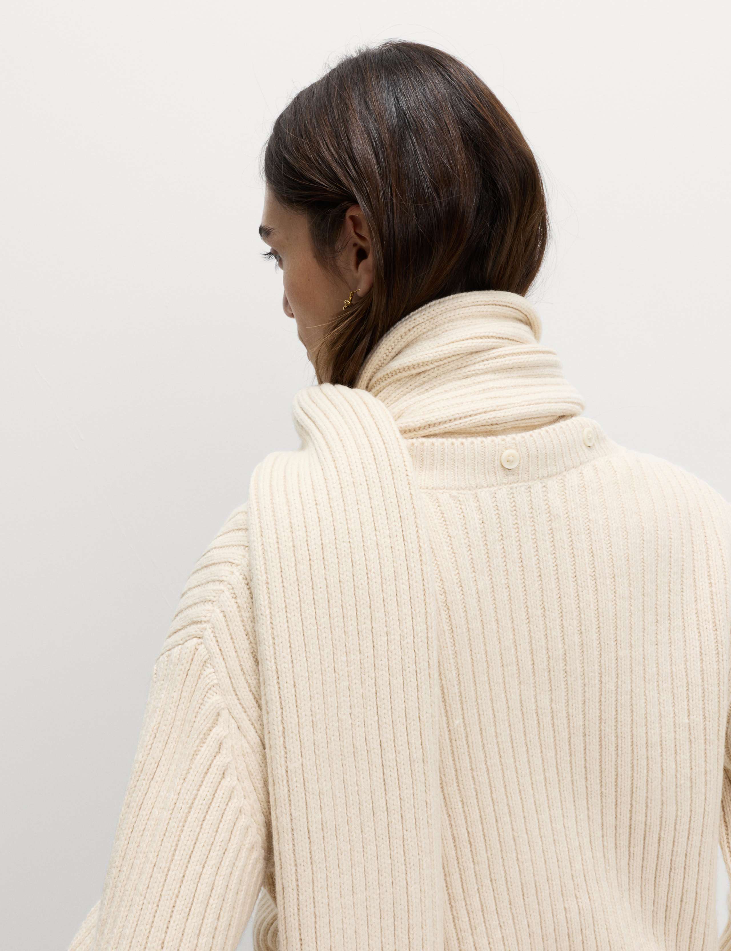 Wool Blend Ribbed Scarf Neck Zip Cardigan 4 of 6