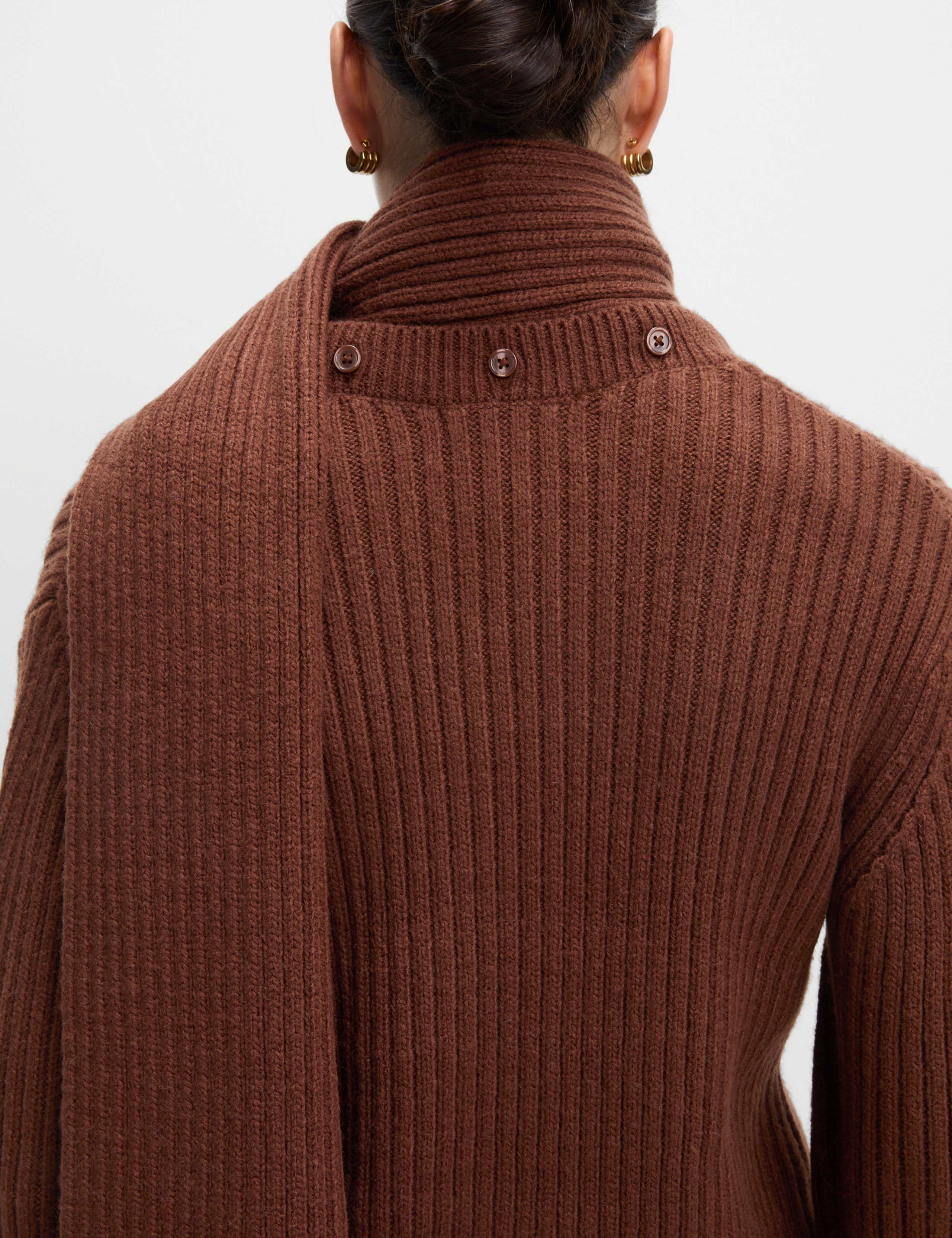 Wool Blend Ribbed Scarf Neck Zip Cardigan 5 of 5