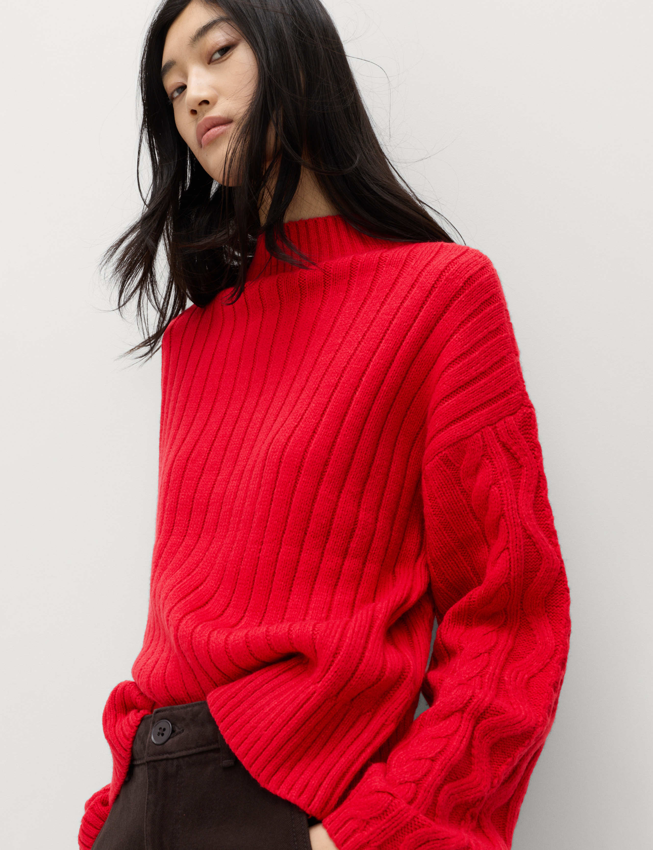 Cable Knit Funnel Neck Relaxed Jumper 1 of 3