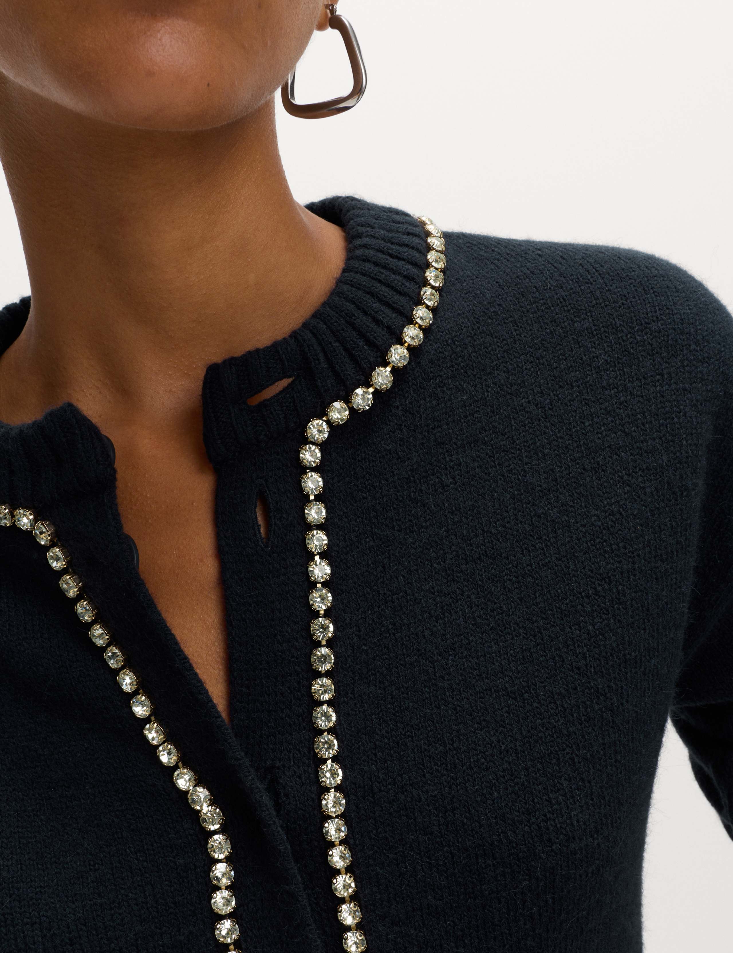 Gem Detail Crew Neck Cardigan with Wool 4 of 4