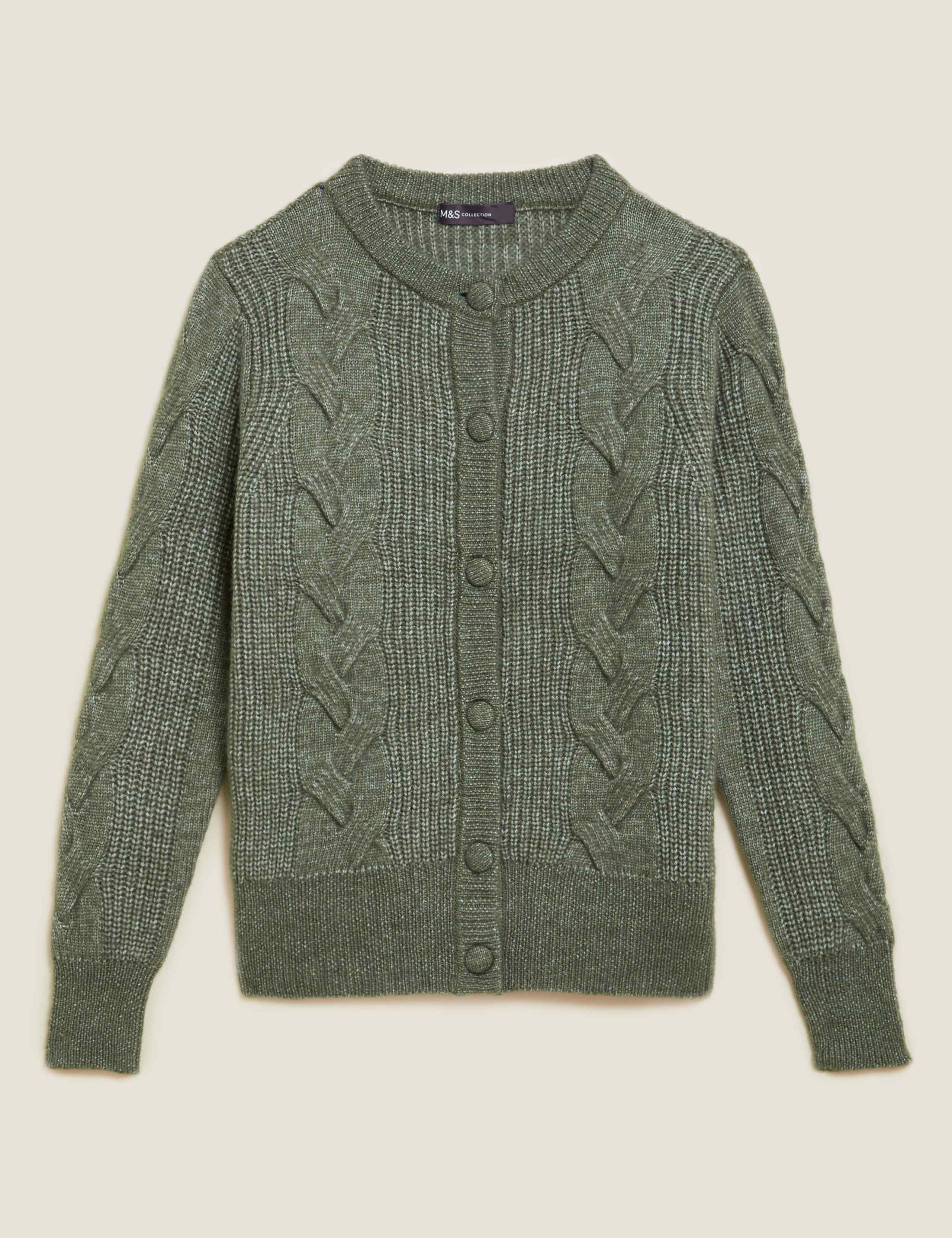 Cable Knit Button Front Cardigan with Wool 2 of 5