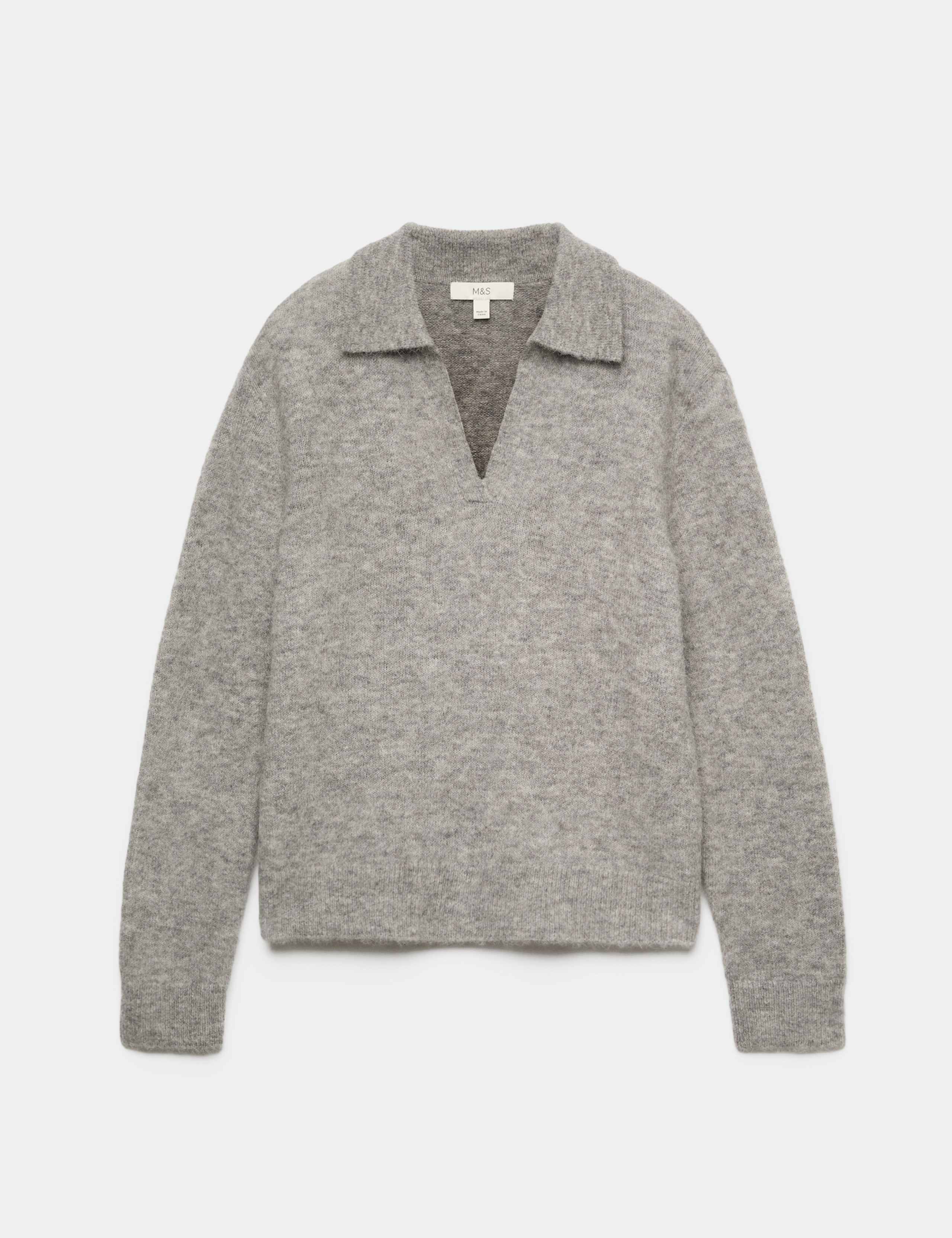 Wool Rich Brushed Collared V-Neck Jumper 2 of 6