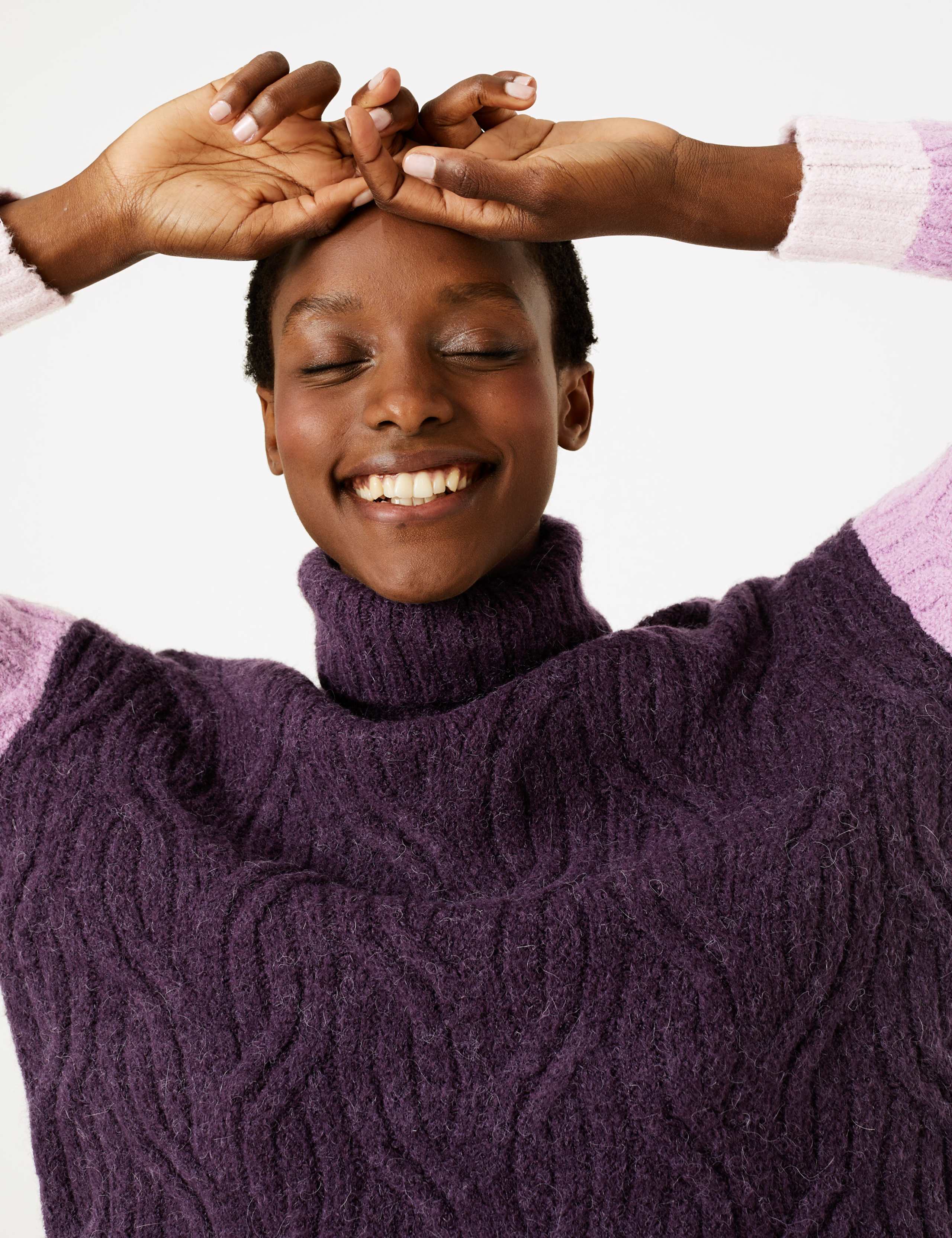 Cable Knit Colour Block Roll Neck Jumper 1 of 4